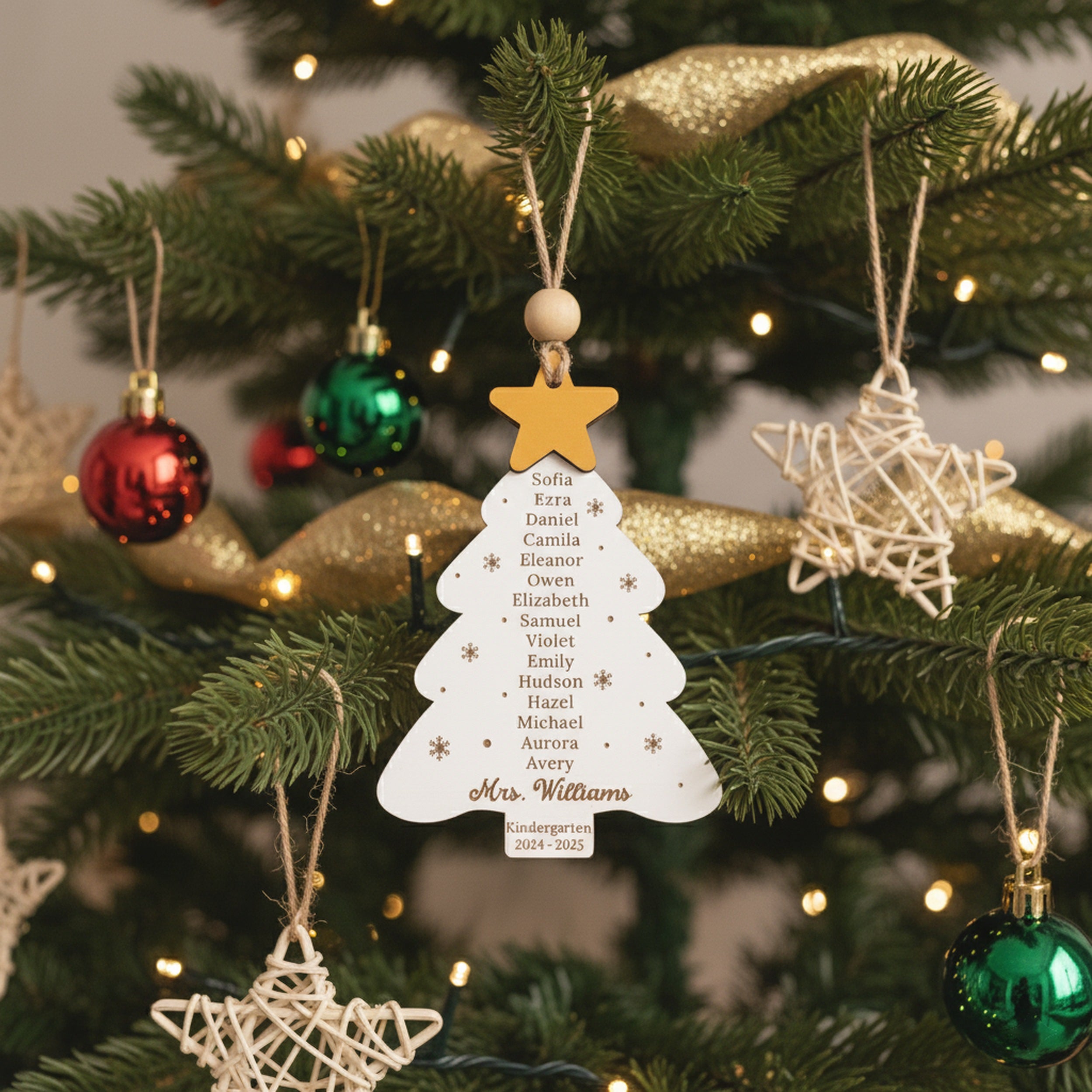 Wooden Personalized Teacher Christmas Tree Ornament for End of Year Teacher Gift and Custom Teacher Ornament R76