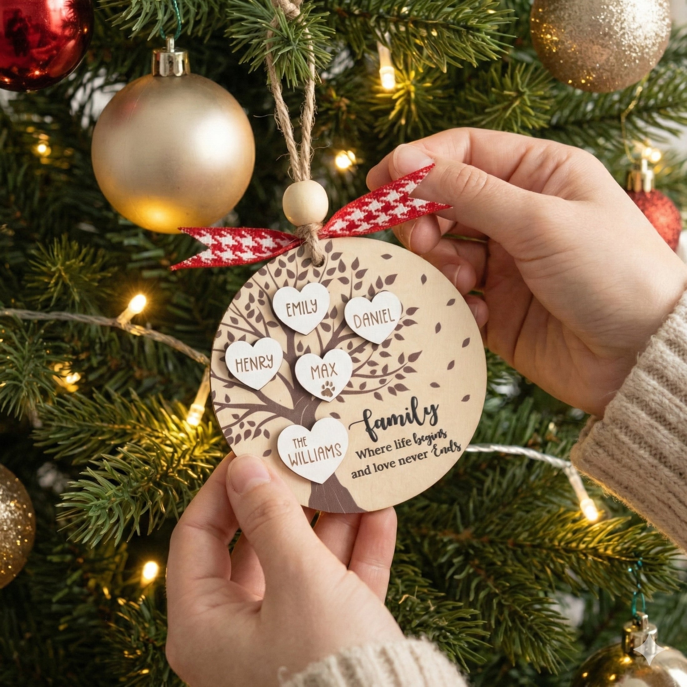 Personalized Family Christmas Ornament Wood for Custom Christmas Ornament and Engraved Family Ornament R58