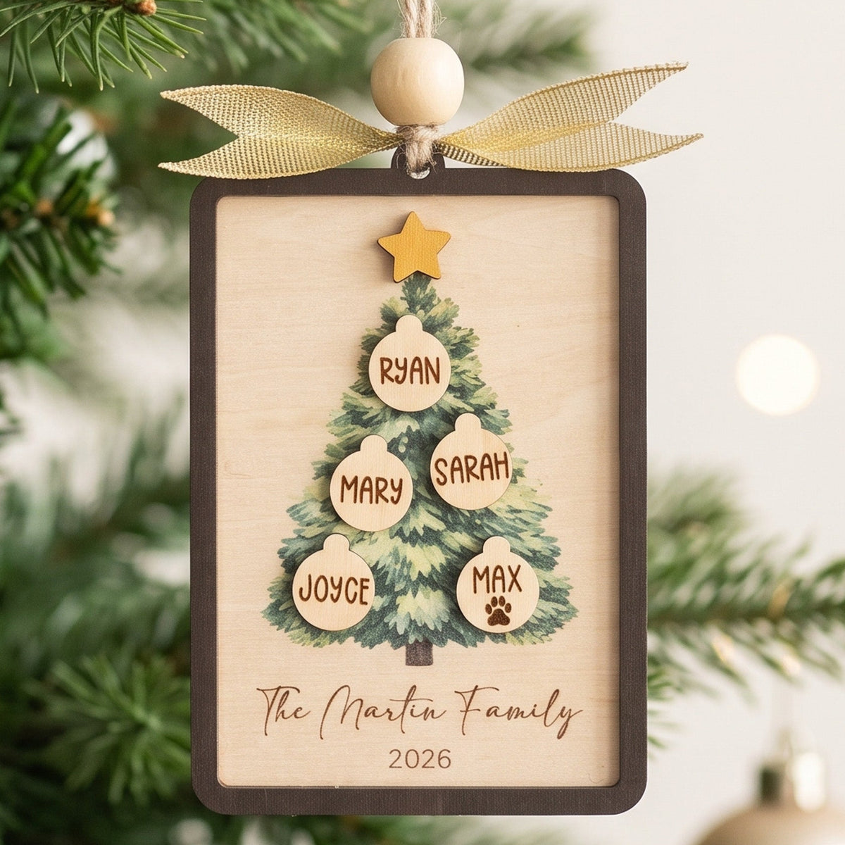 Family Tree Ornament Wood, Christmas Tree Ornament Decor B56