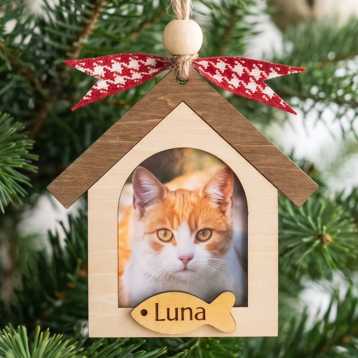 Pet Photo Ornament Wood, Cat Christmas Ornament for Pet Memorial B73