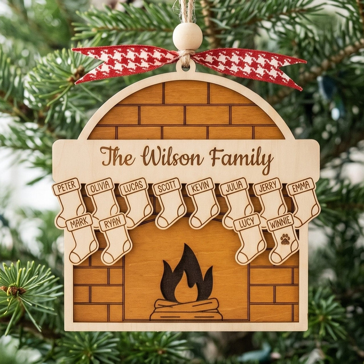 Family Fireplace Ornament Wood and Custom Family Ornament Gift B55