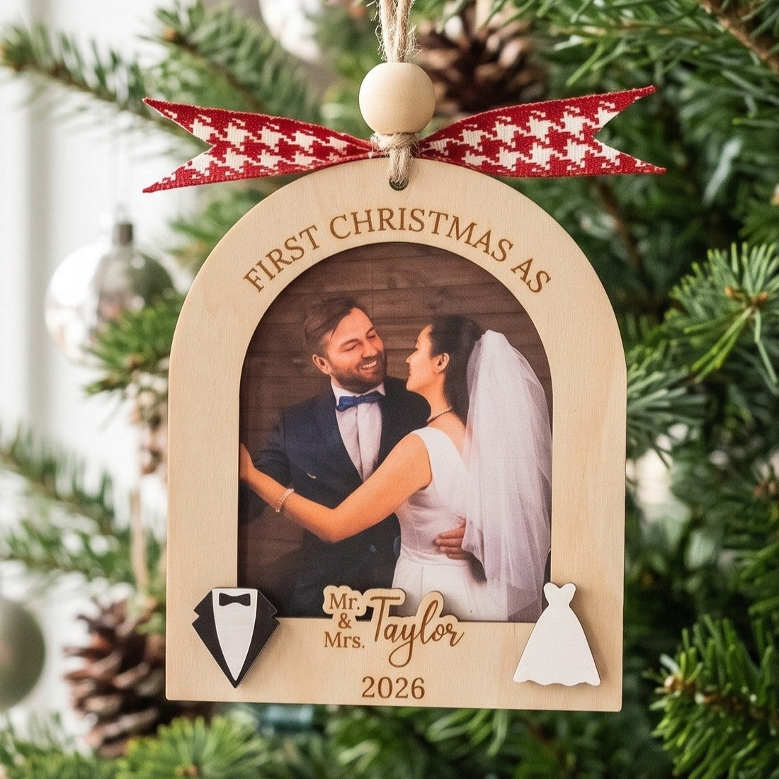 Married Photo Ornament Wood and First Christmas Married Ornament B49