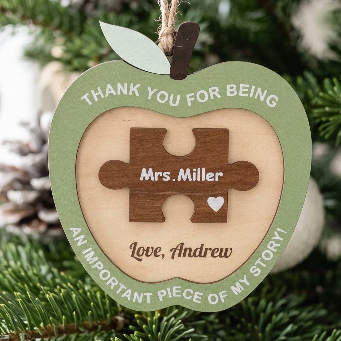 Teacher Ornament Wood and Christmas Tree Ornament for Holiday B52