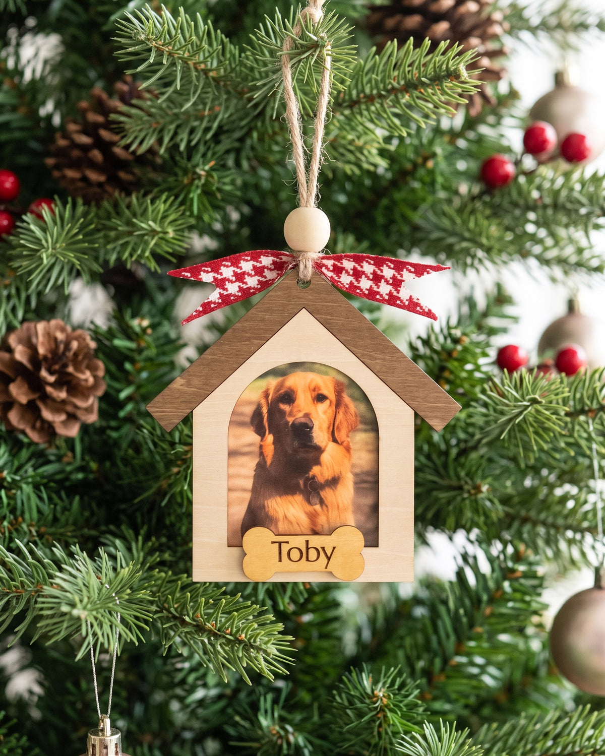 Pet Photo Ornament Wood, Cat Christmas Ornament for Pet Memorial B73