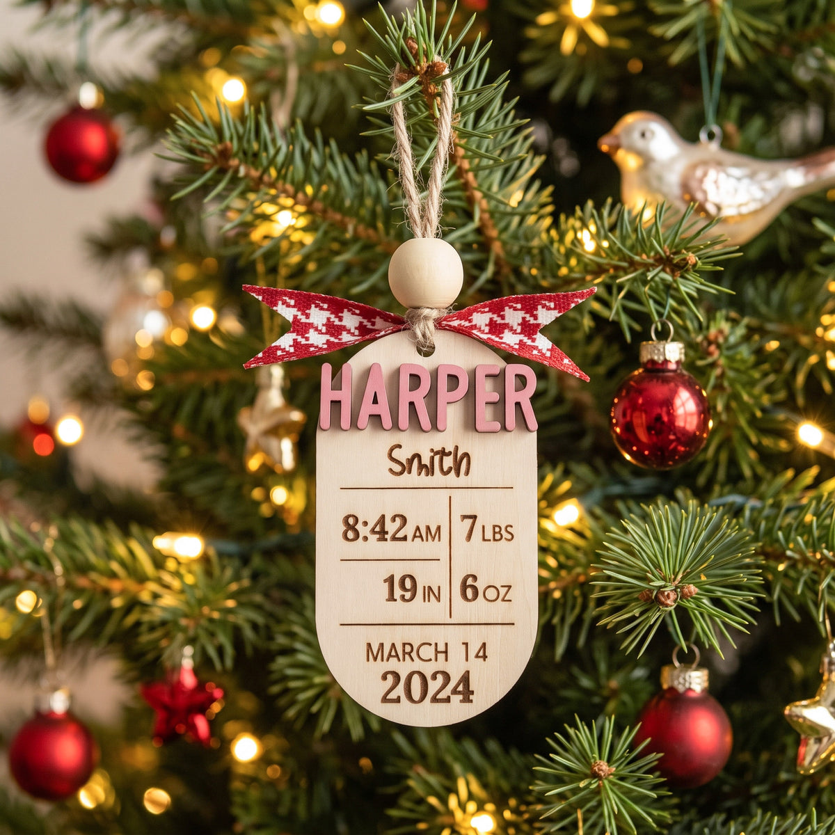 Personalized Baby Birth Stats Wood Ornament for New Parent Gift B43