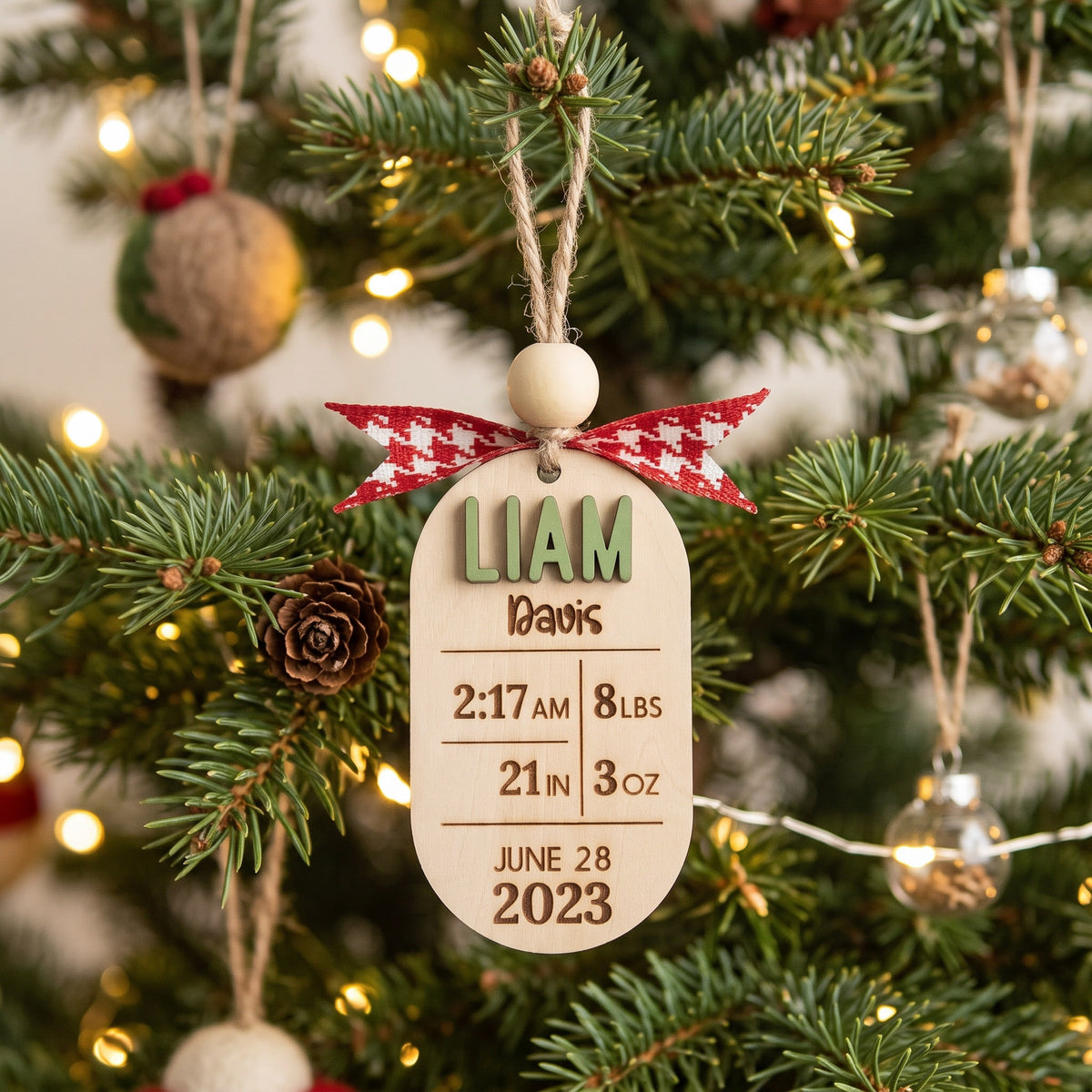 Personalized Baby Birth Stats Wood Ornament for New Parent Gift B43