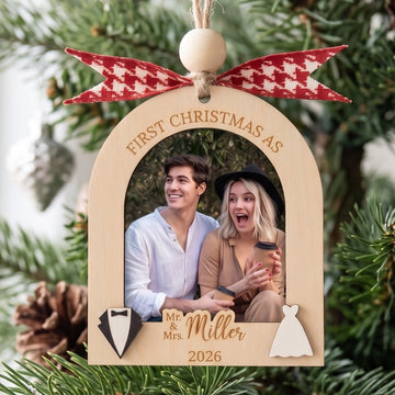 Married Photo Ornament Wood, Christmas Photo Ornament for Couple B49