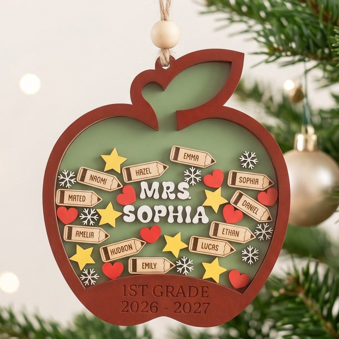 Teacher Shaker Ornament Wood, Christmas Tree Ornament for Decor B59