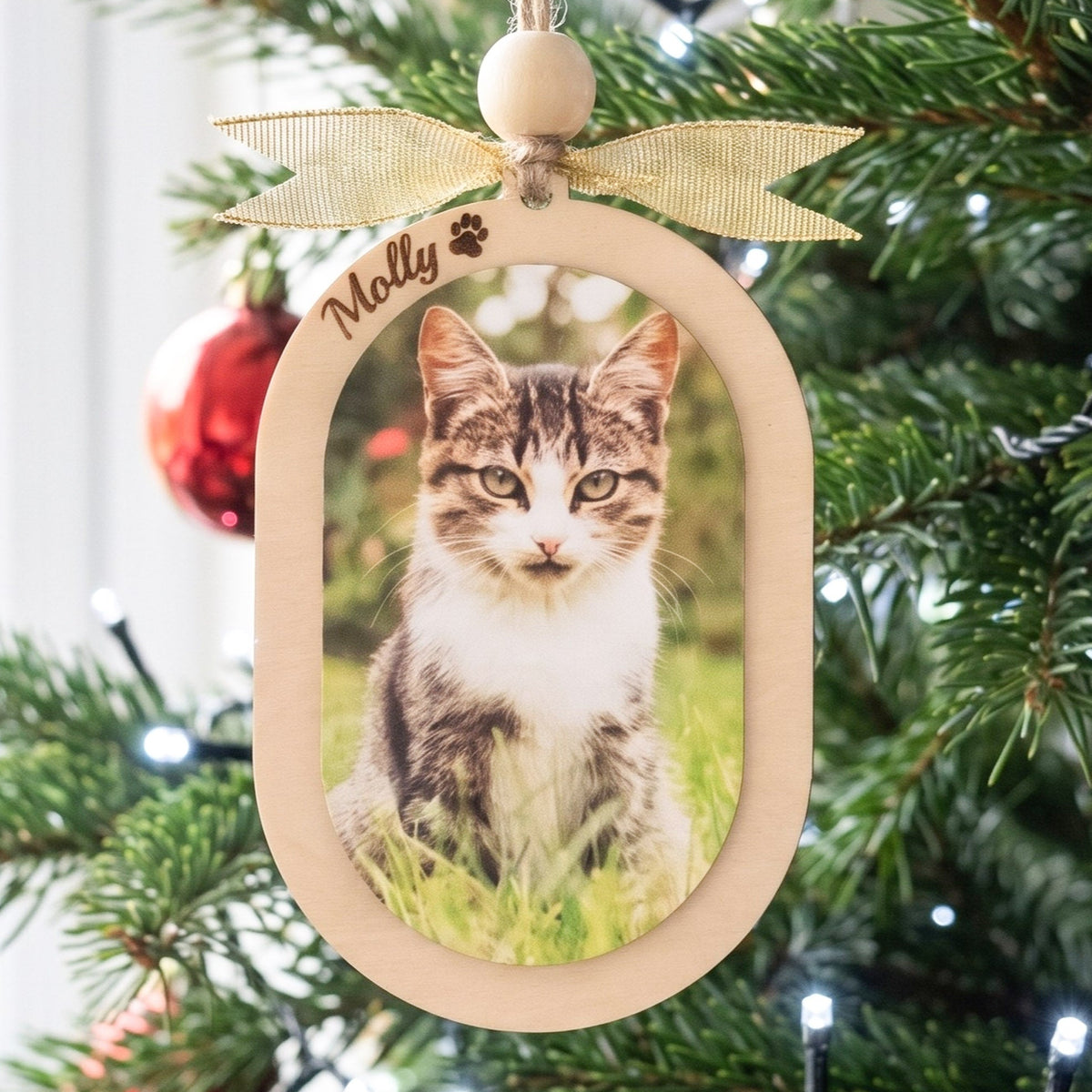 Pet Photo Ornament Wood, Cat Christmas Ornament for Pet Memorial B75