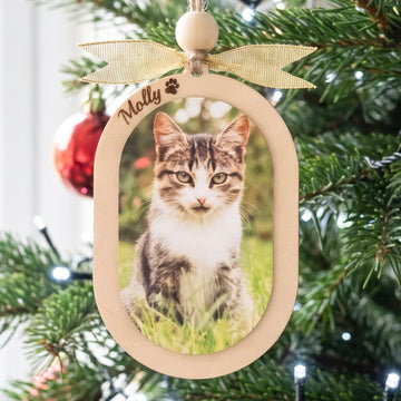 Pet Photo Ornament Wood, Cat Christmas Ornament for Pet Memorial B75
