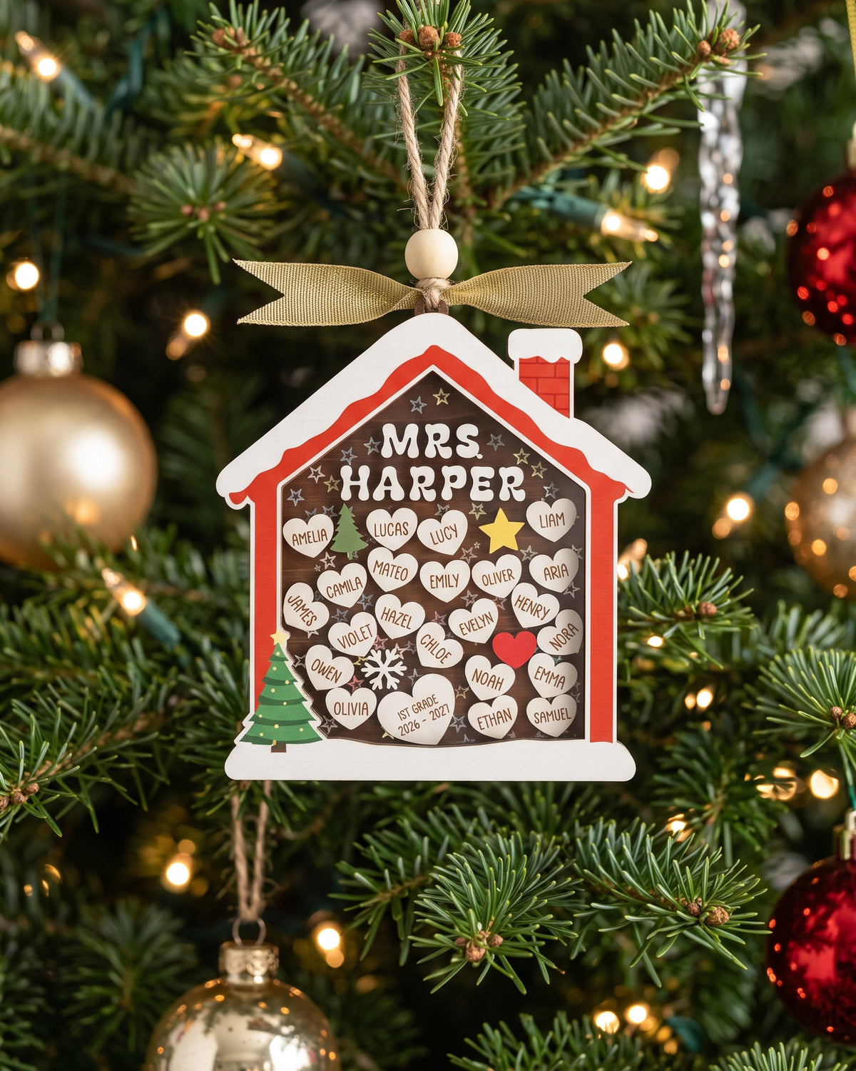 Personalized Wood Teacher Shaker, Tree Ornament for Appreciation B41