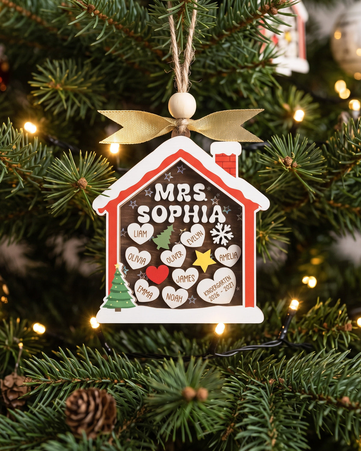 Personalized Wood Teacher Shaker, Tree Ornament for Appreciation B41