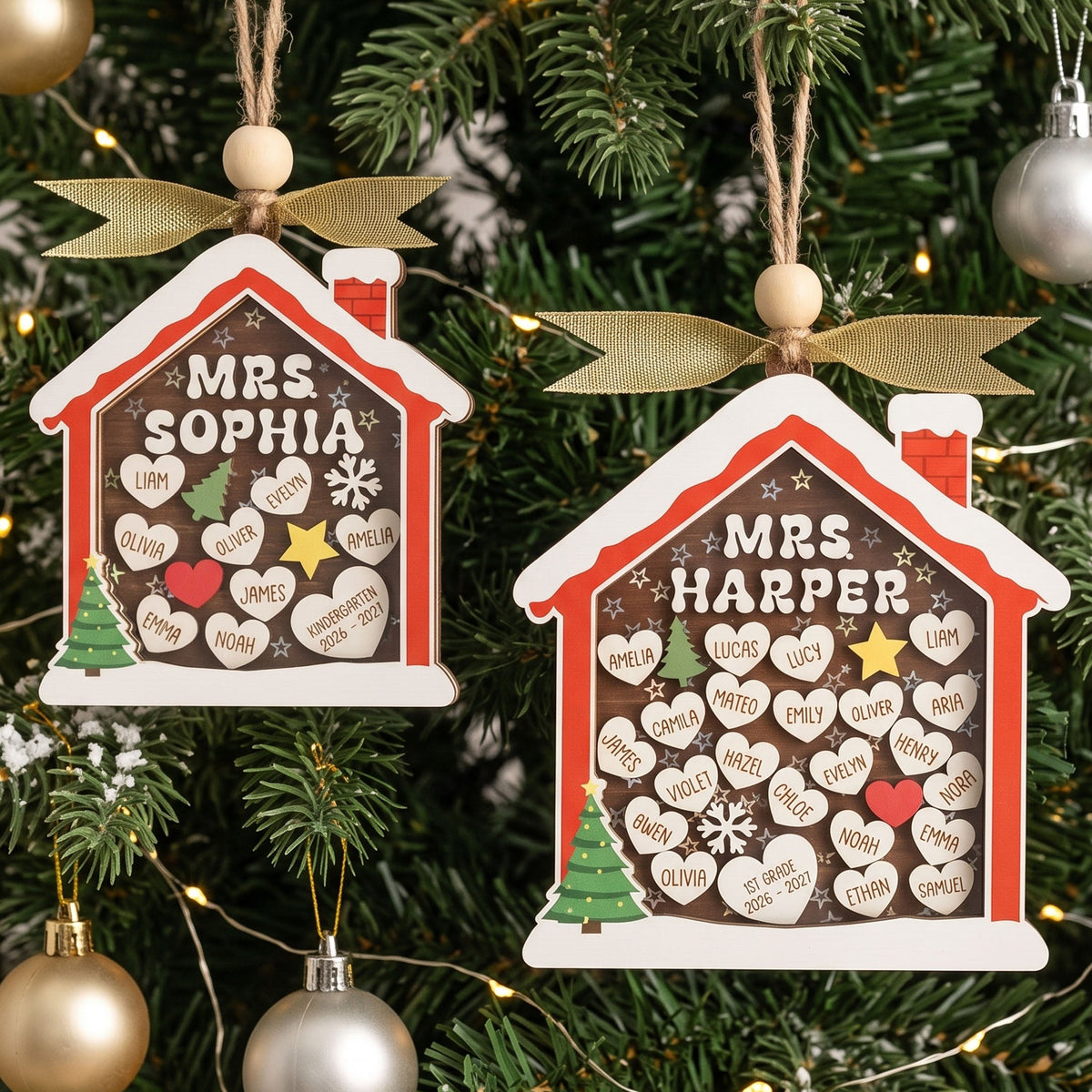 Personalized Wood Teacher Shaker, Tree Ornament for Appreciation B41