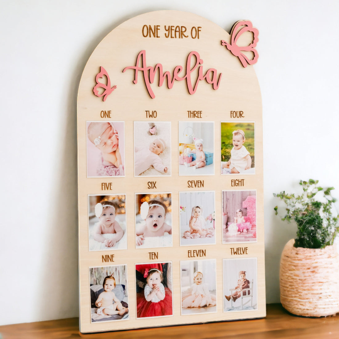 Personalized First Year Photo Board Wooden Baby Milestone Decor J20