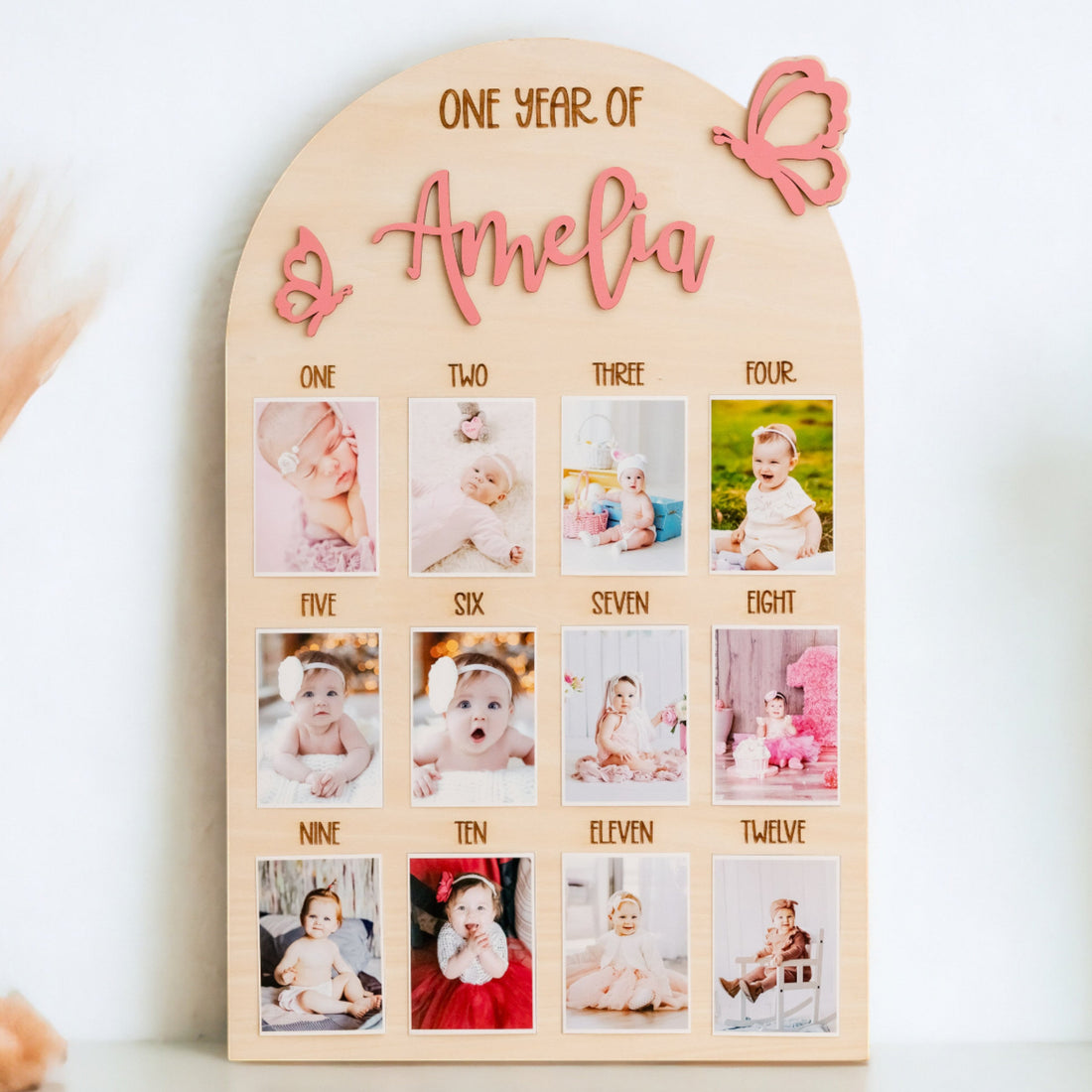 Personalized First Year Photo Board for Baby Milestones Decor J20