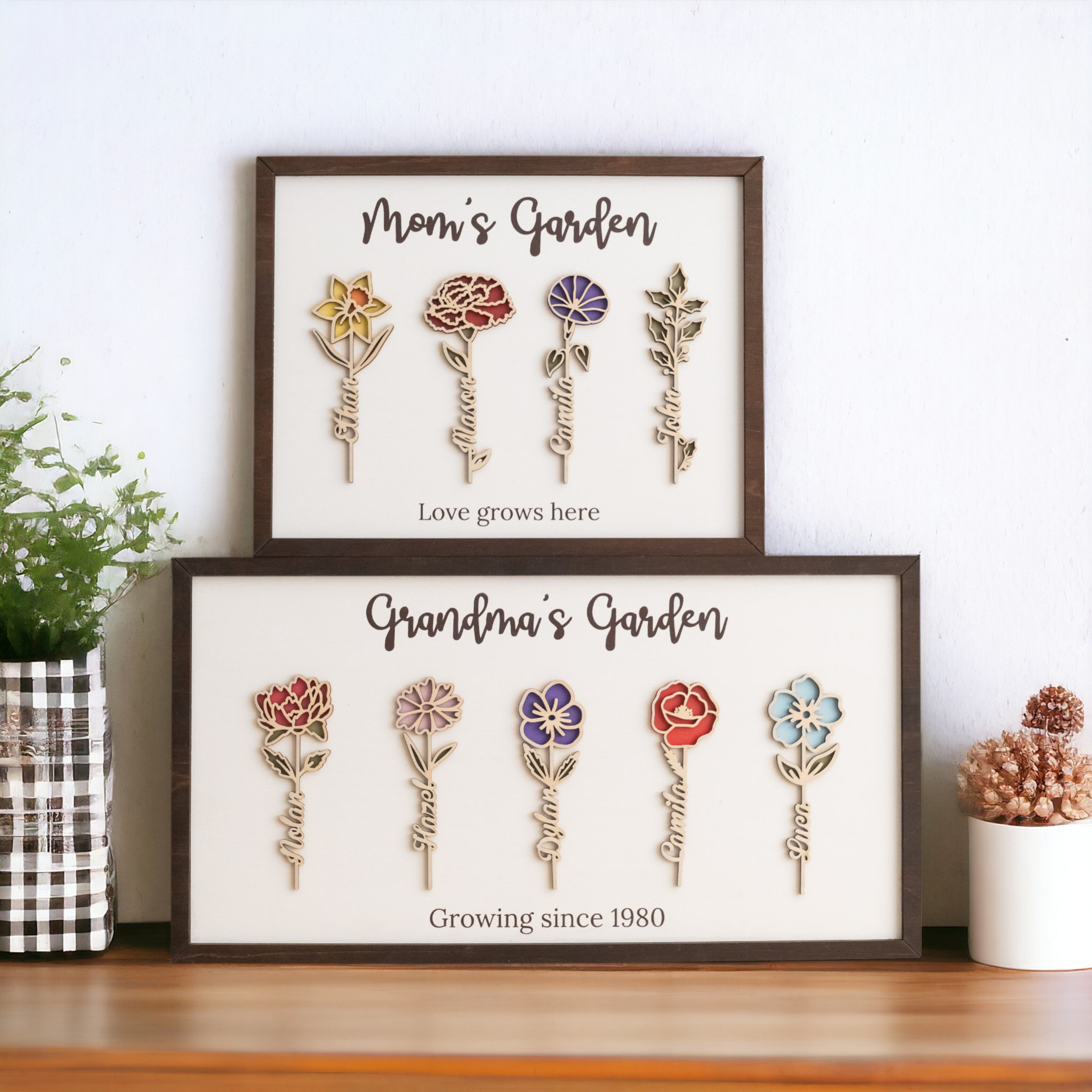 Wooden Family Flower Garden Sign Custom for Grandma Gift J32