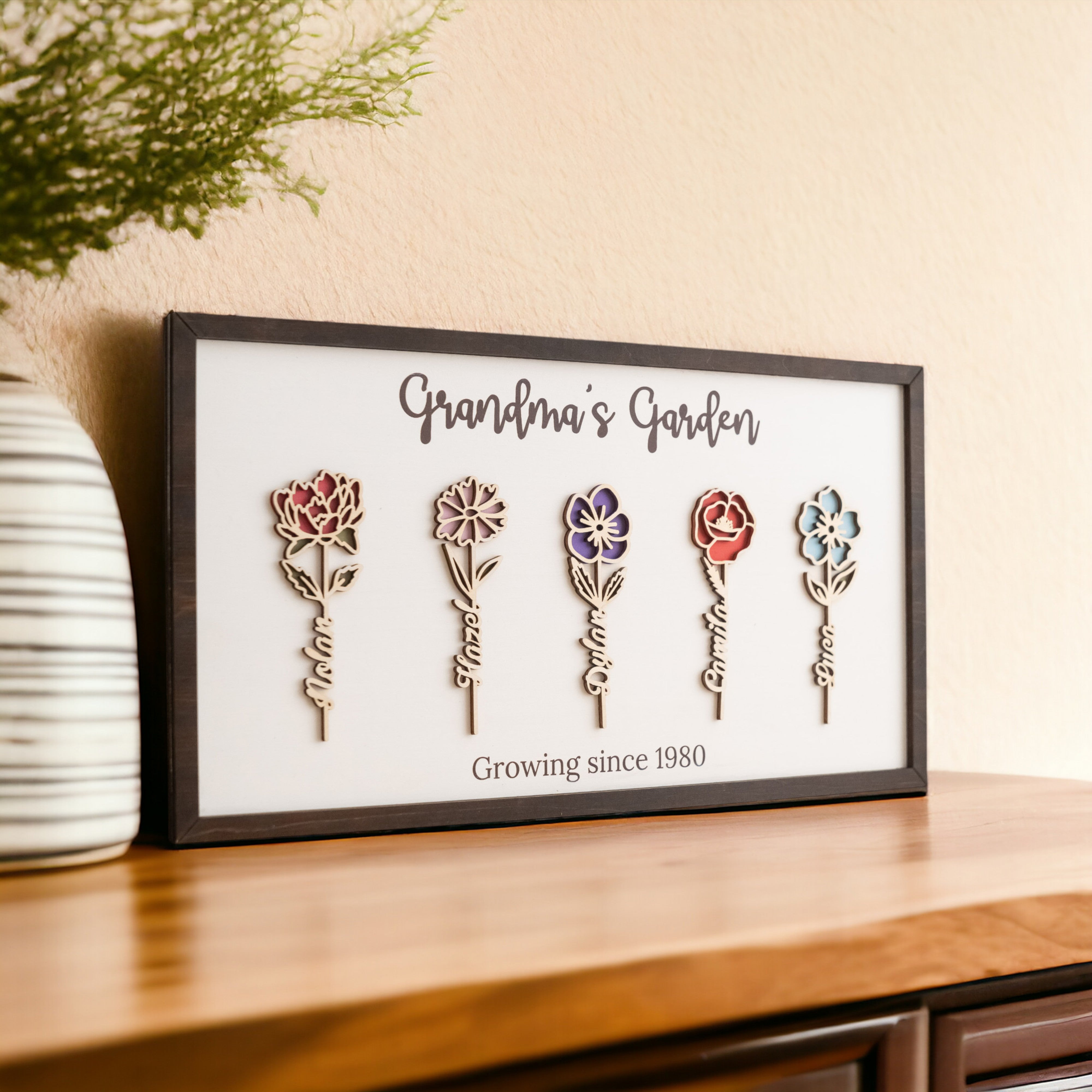 Wooden Family Flower Garden Sign Custom for Grandma Gift J32
