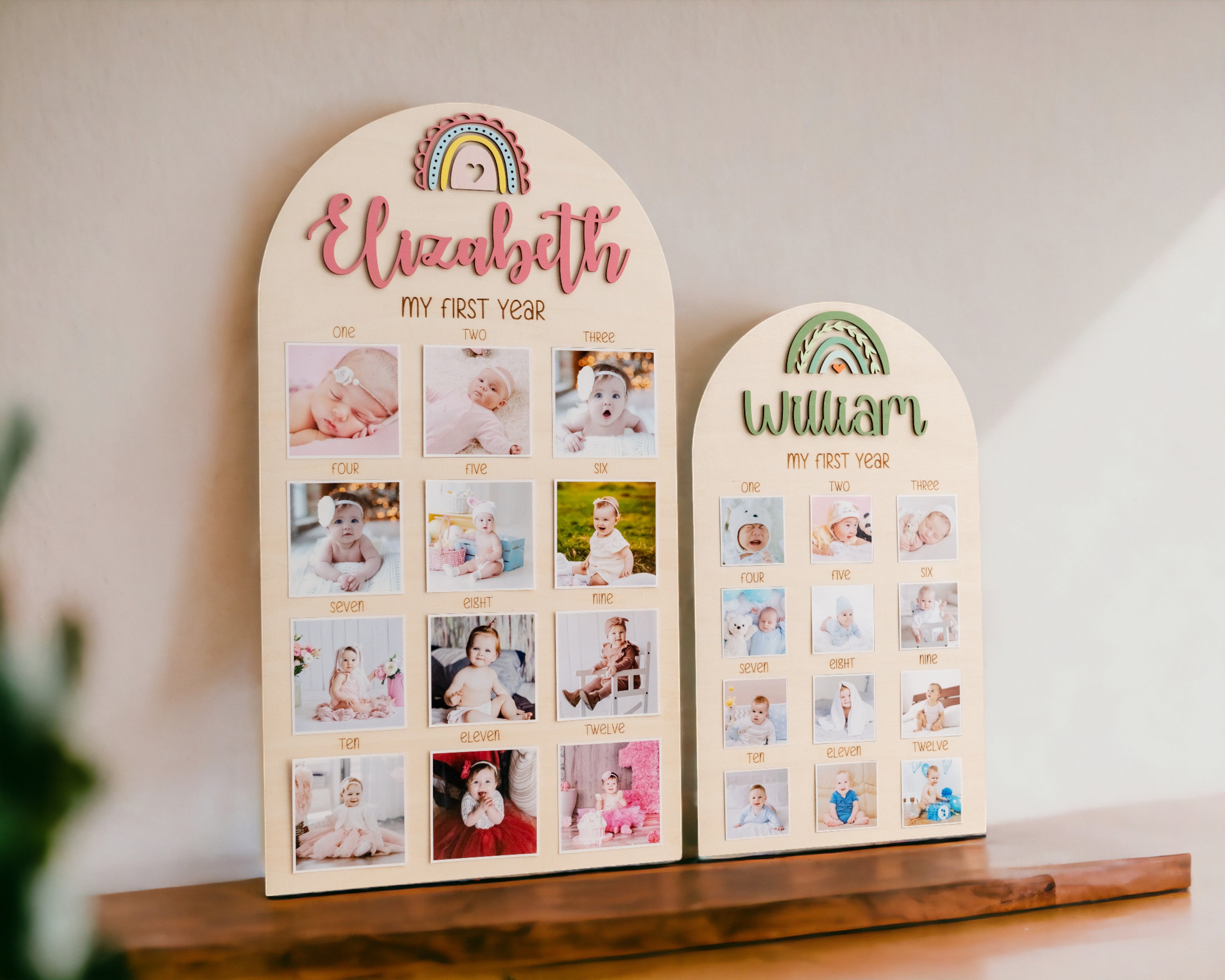Personalized First Year Photo Board Natural Wood for Nursery J47