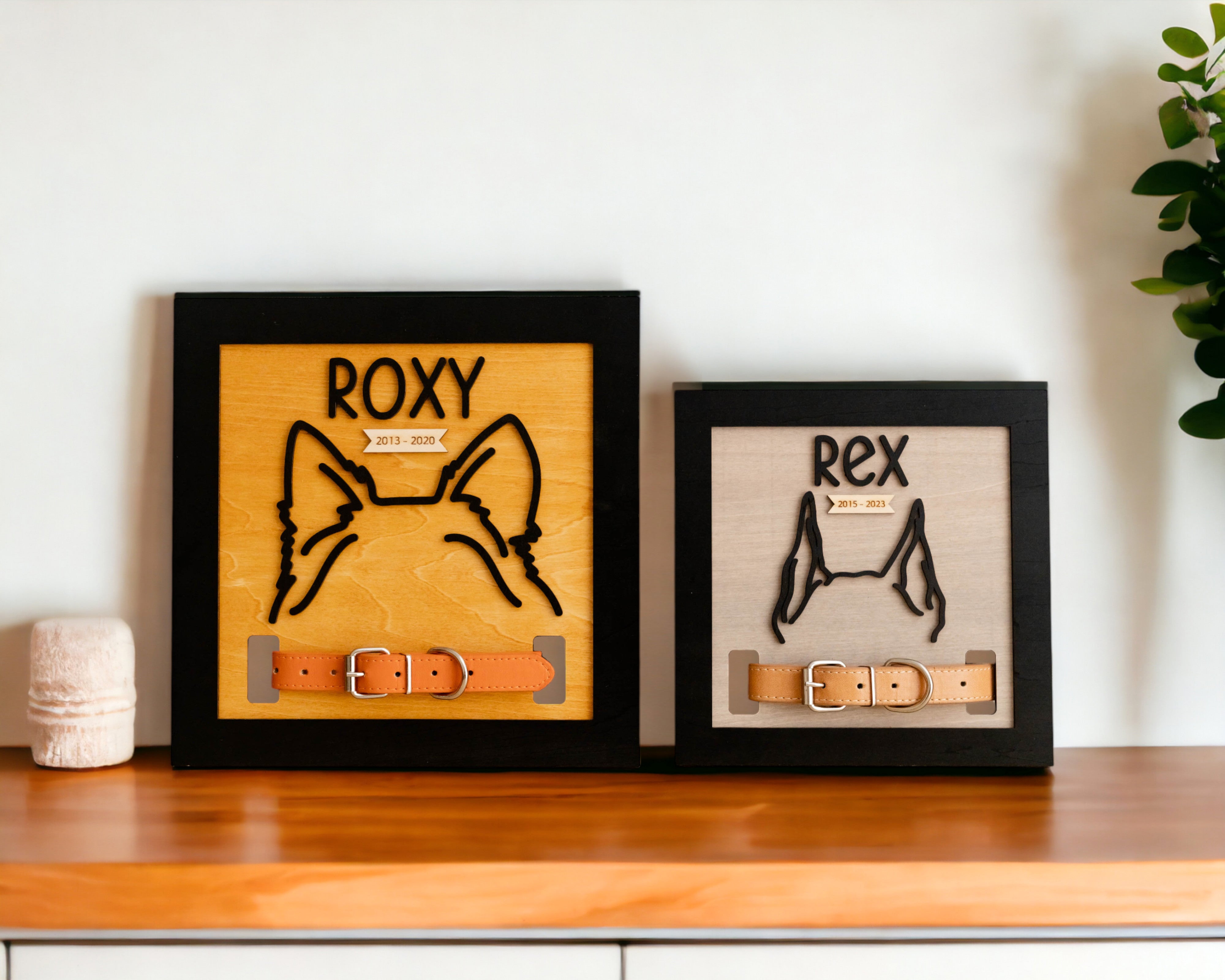 Dog Ear Drawing Framed Wood for Pet Memorial Gift and Keepsake J51