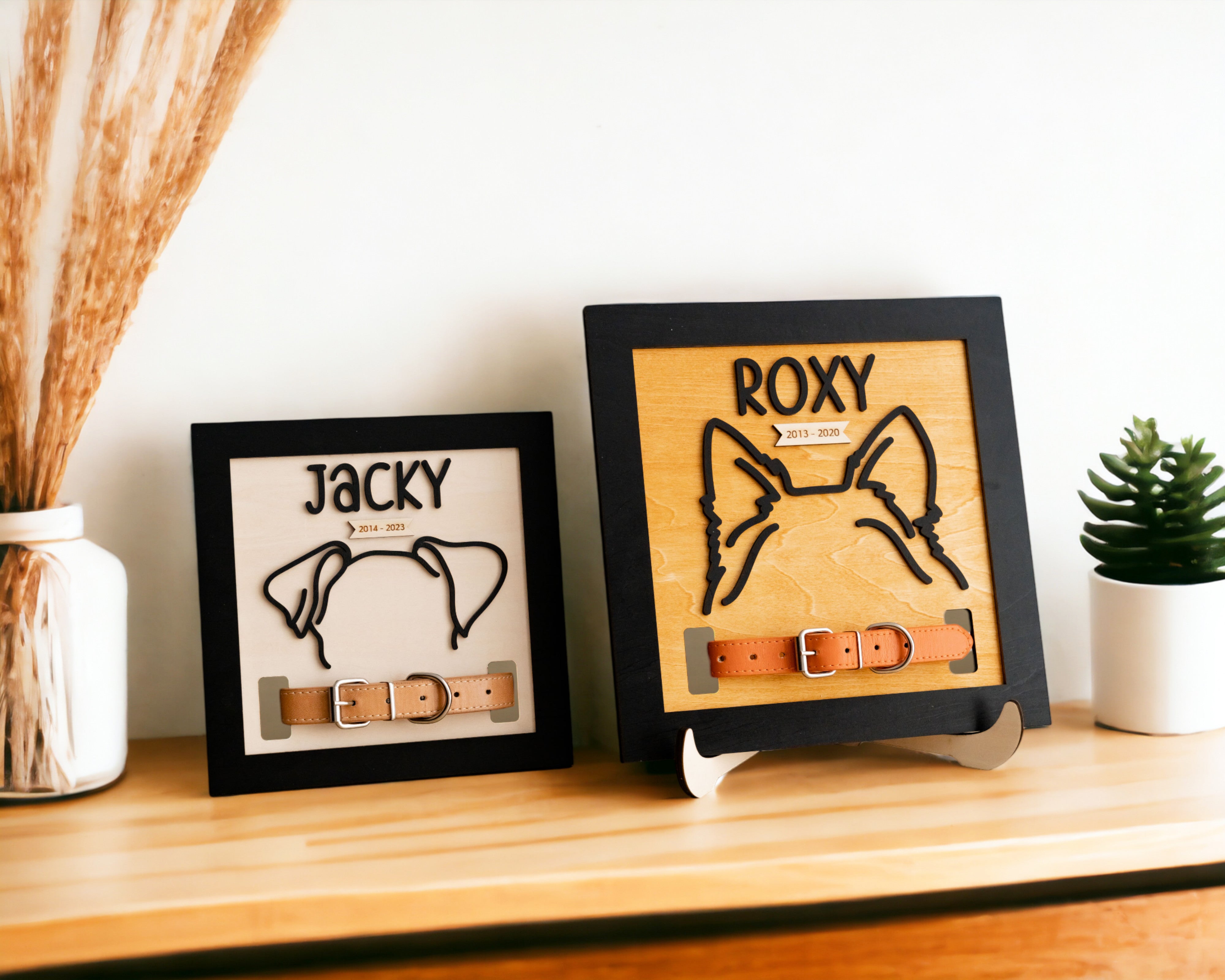 Dog Ear Drawing Framed Wood for Pet Memorial Gift and Keepsake J51