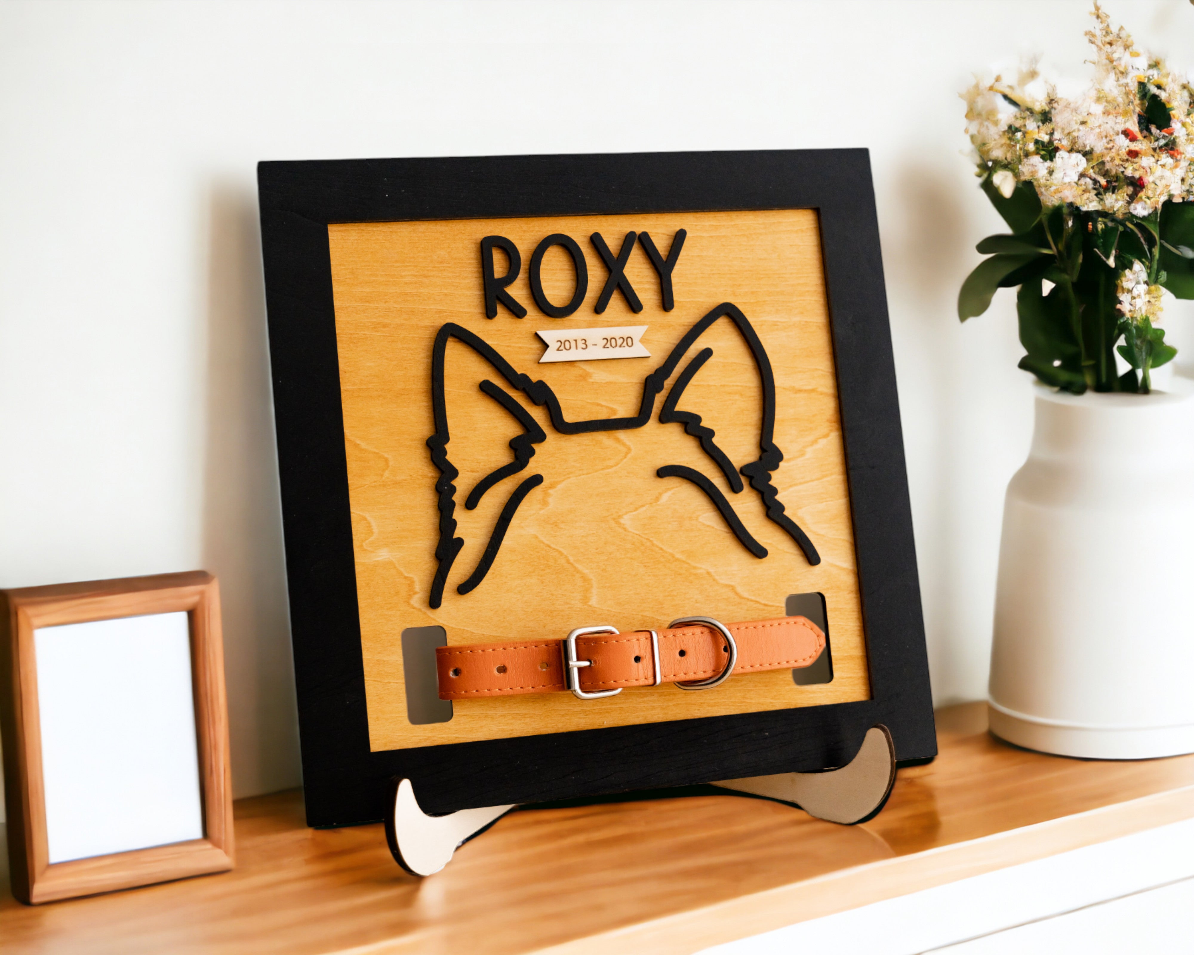 Dog Ear Drawing Framed Wood for Pet Memorial Gift and Keepsake J51