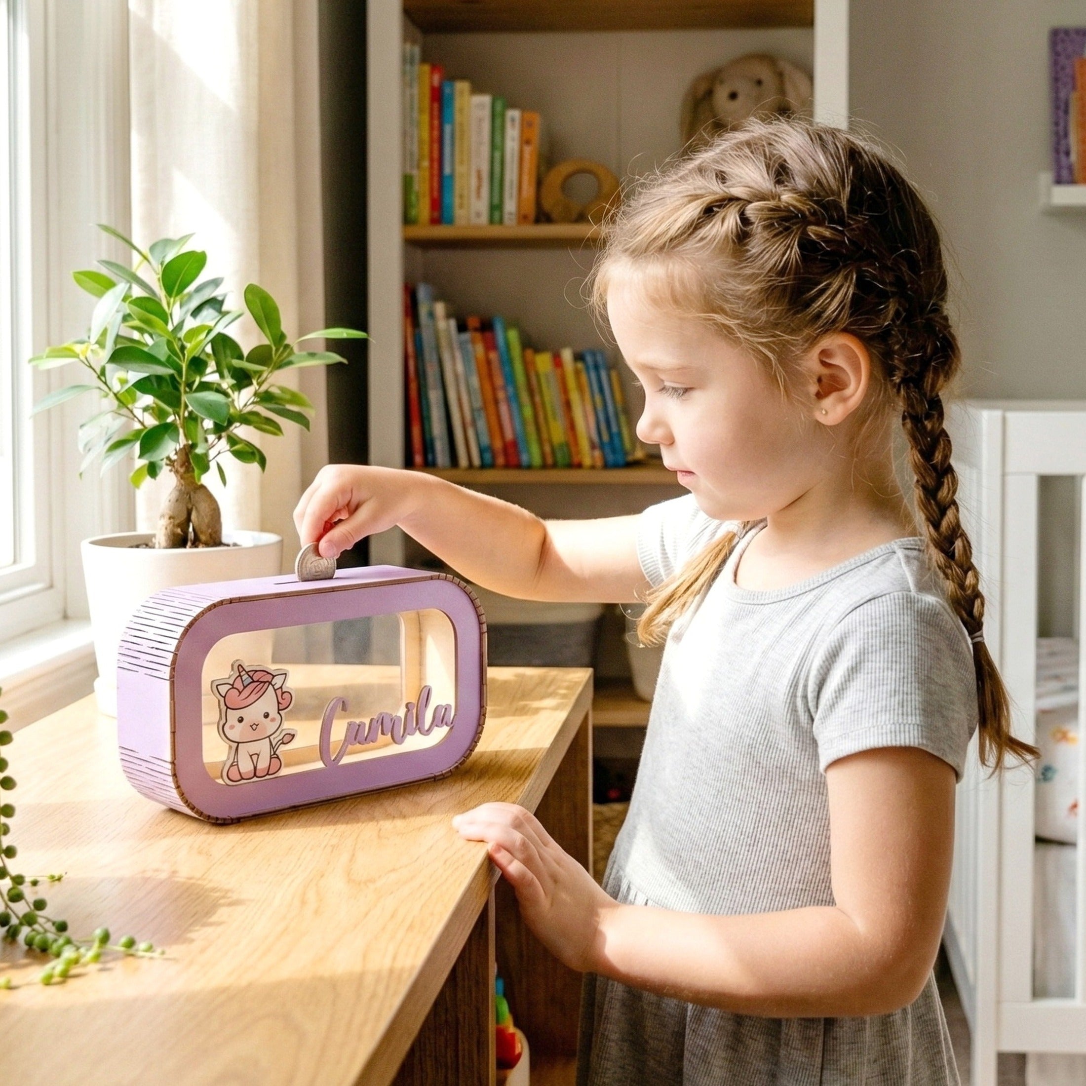 Personalized Animal Piggy Bank Wood Acrylic Baby Money Bank J58