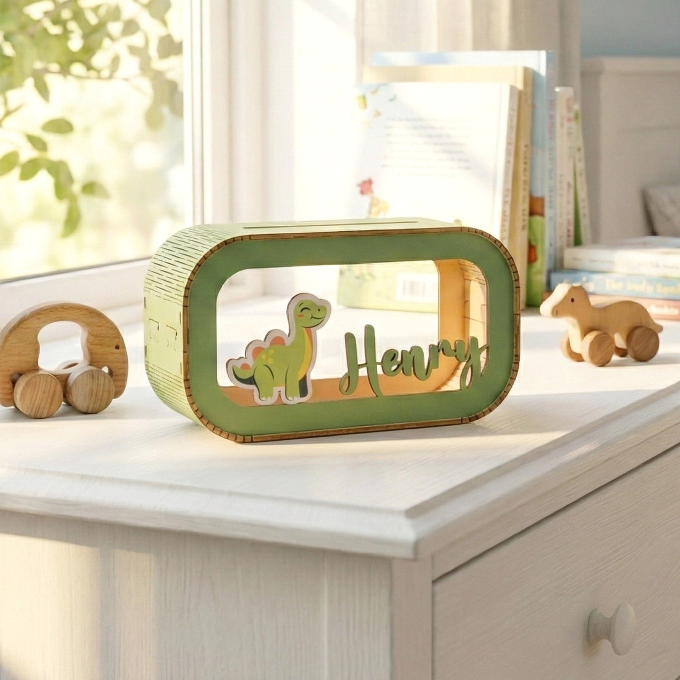 Personalized Animal Piggy Bank Wood Acrylic Baby Money Bank J58