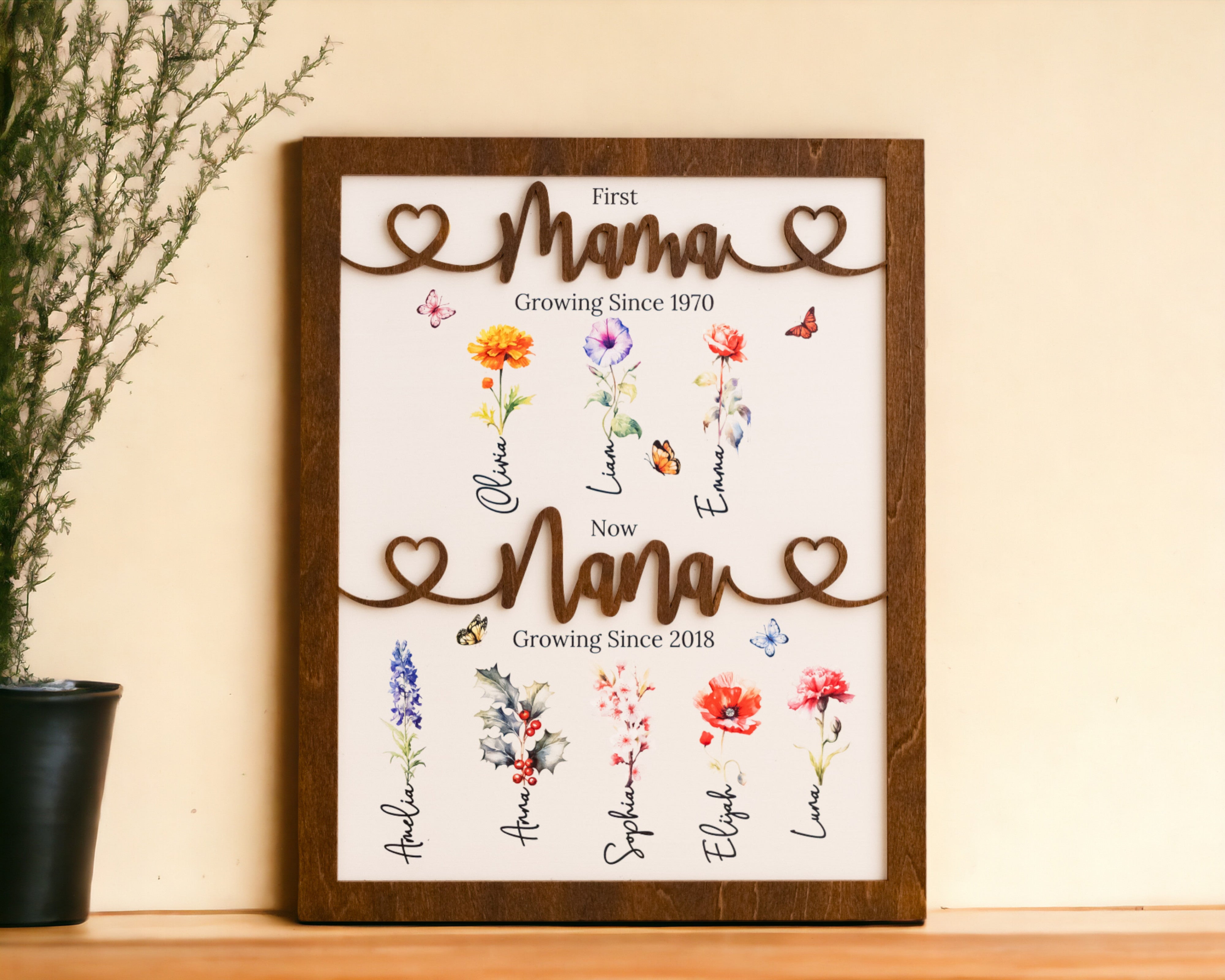 Personalized Wooden Family Flower Garden Sign Rustic Mom Gift J65