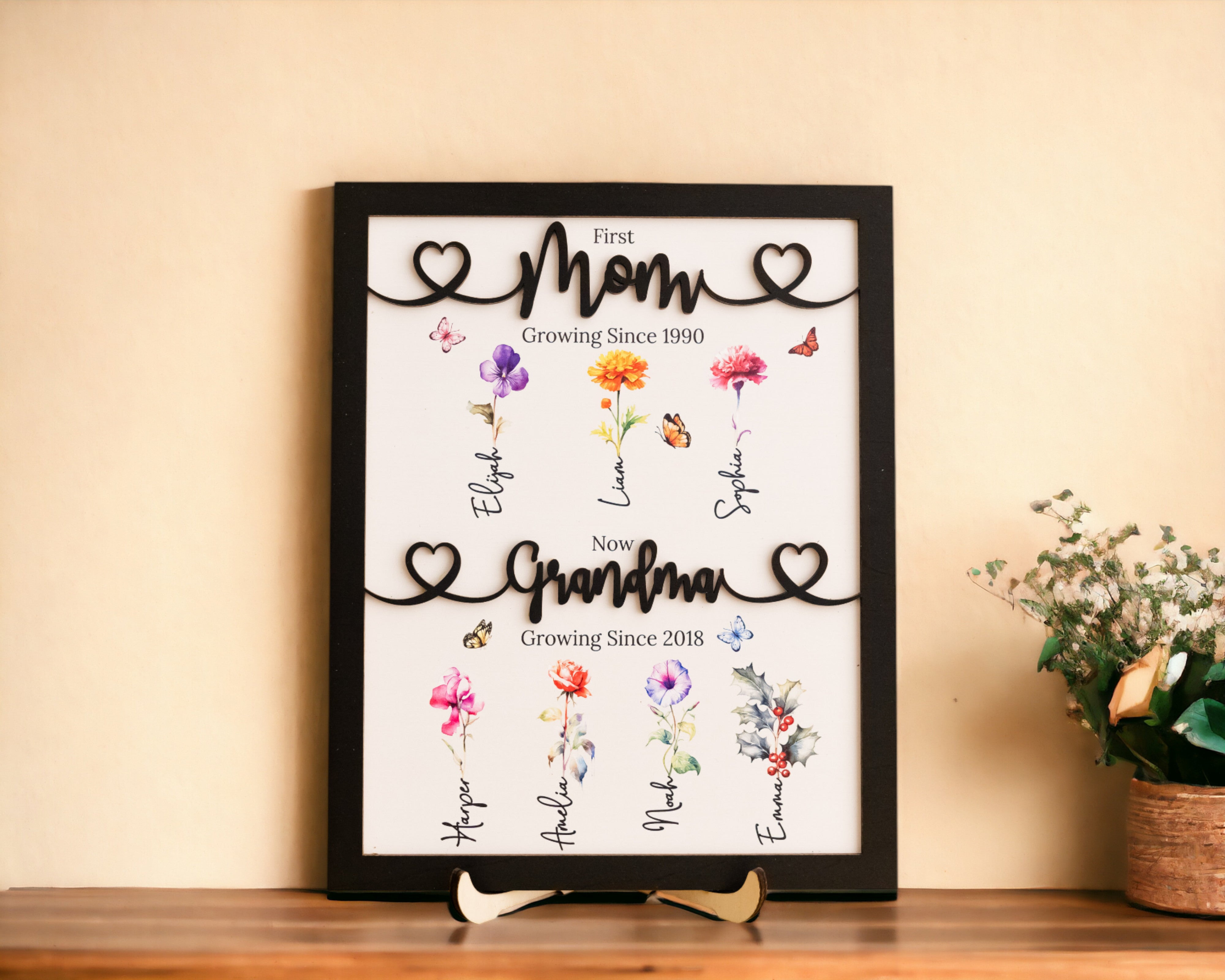 Personalized Wooden Family Flower Garden Sign Rustic Mom Gift J65