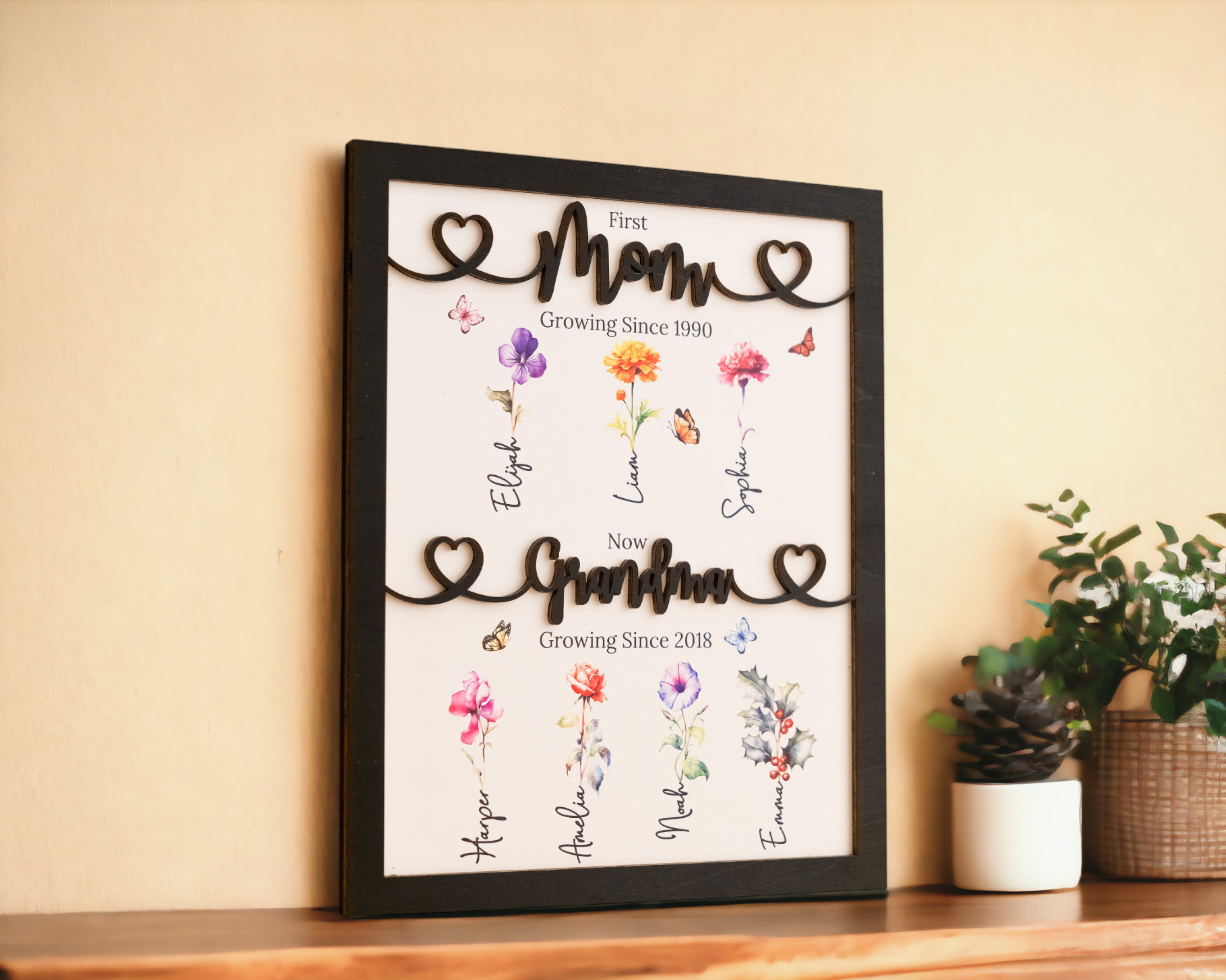 Personalized Wooden Family Flower Garden Sign Rustic Mom Gift J65