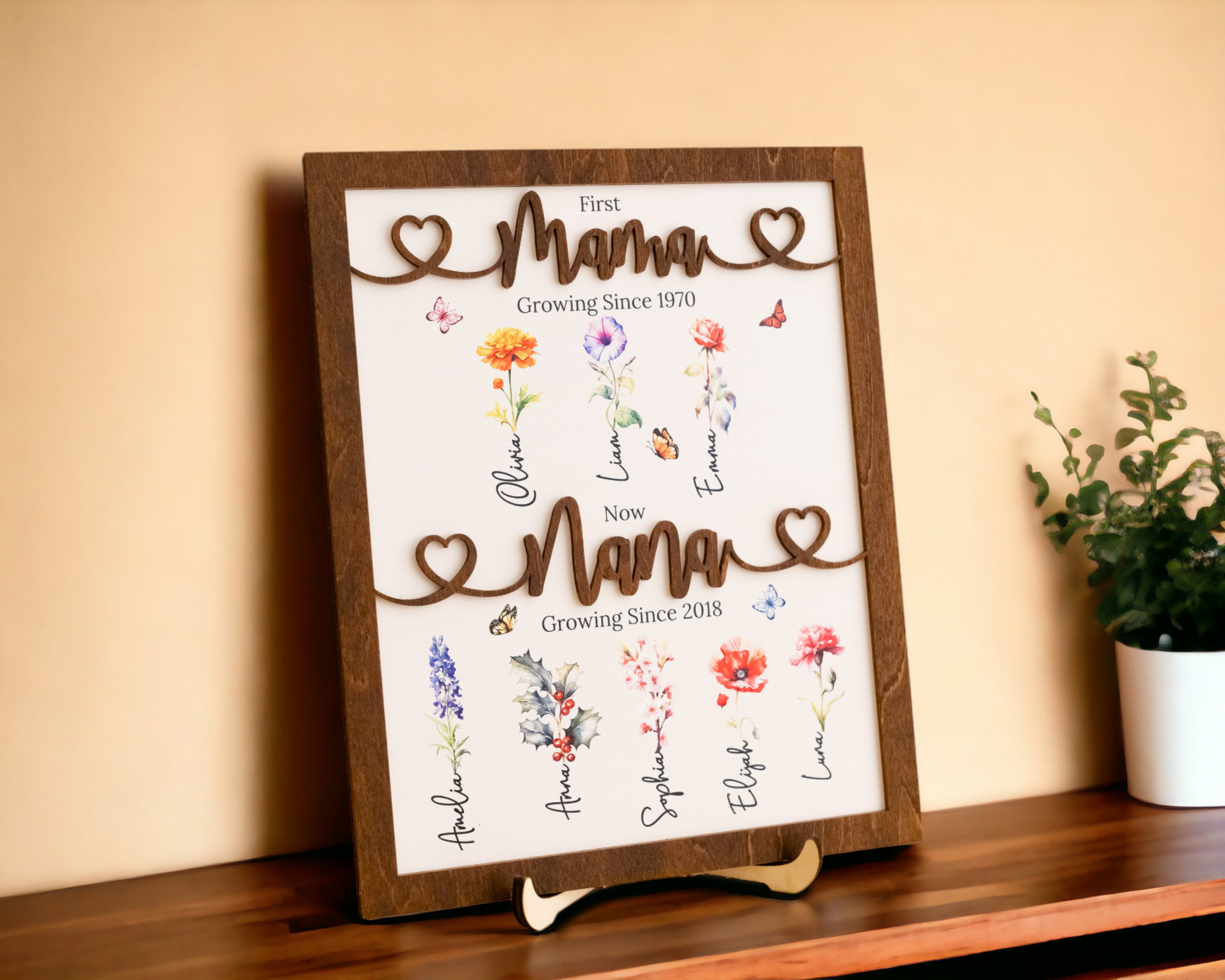 Personalized Wooden Family Flower Garden Sign Rustic Mom Gift J65