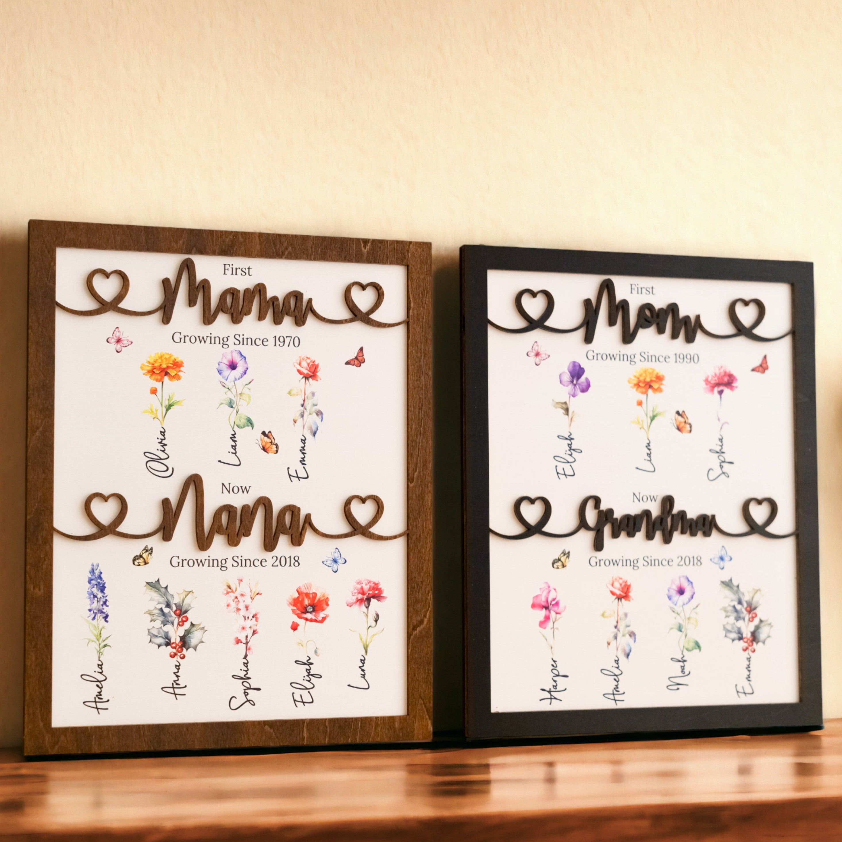 Personalized Wooden Family Flower Garden Sign for Mom Decor J65