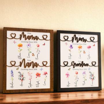 Personalized Wooden Family Flower Garden Sign for Mom Decor J65