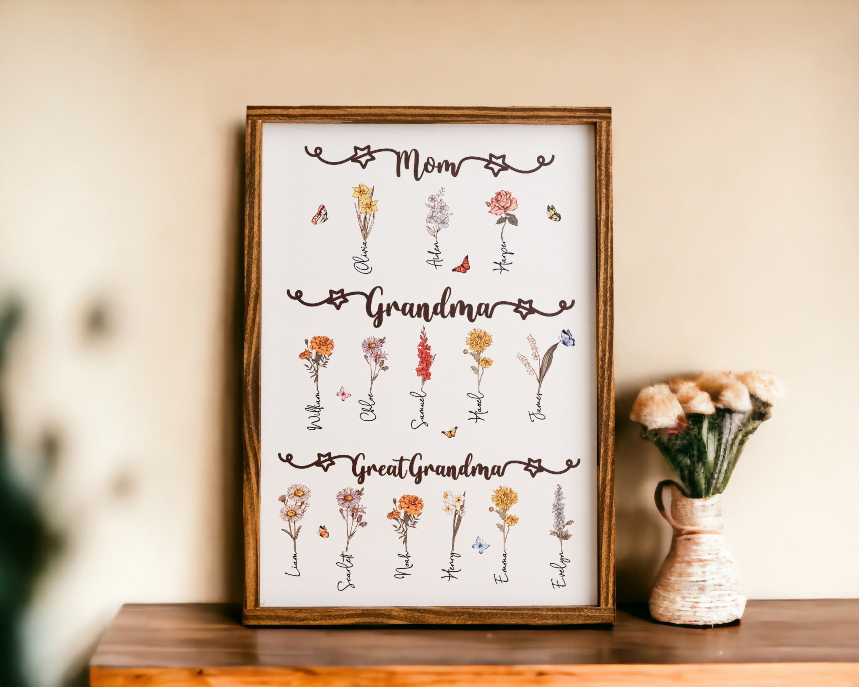 Personalized Wooden Family Flower Garden Sign for Mothers Day Gift and Personalized Flower Sign J74