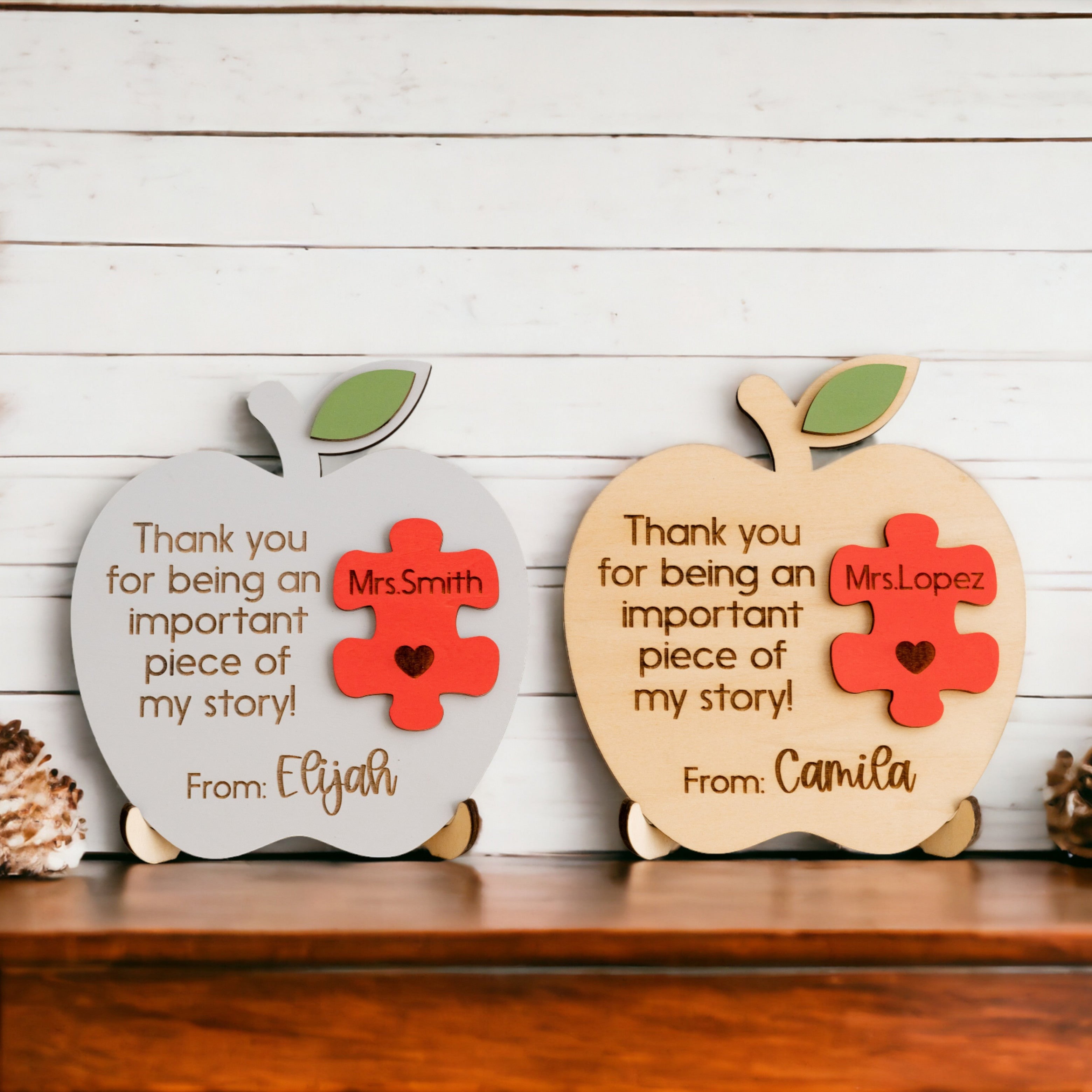 Handcrafted Personalized Wooden Teacher's Apple Desk Ornament