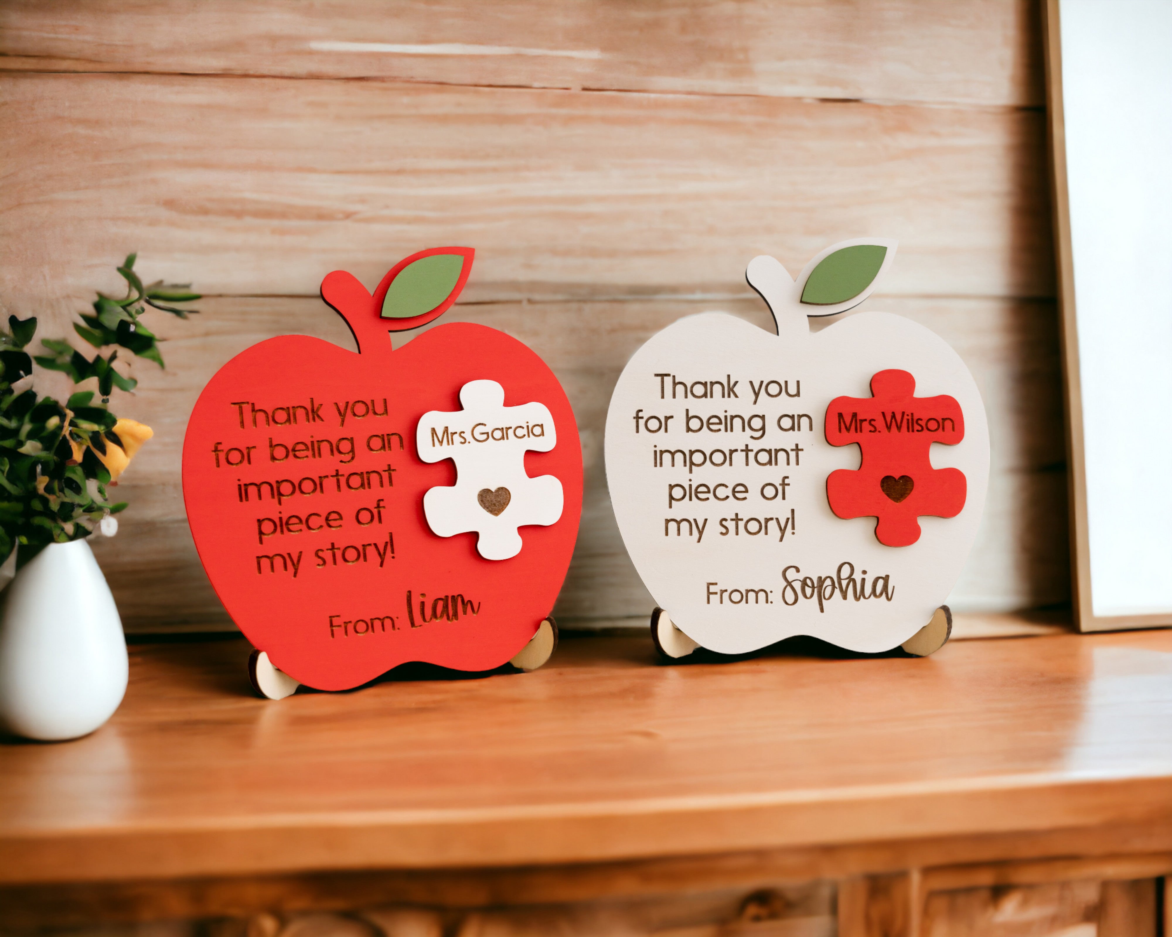 Handcrafted Personalized Wooden Teacher's Apple Desk Ornament