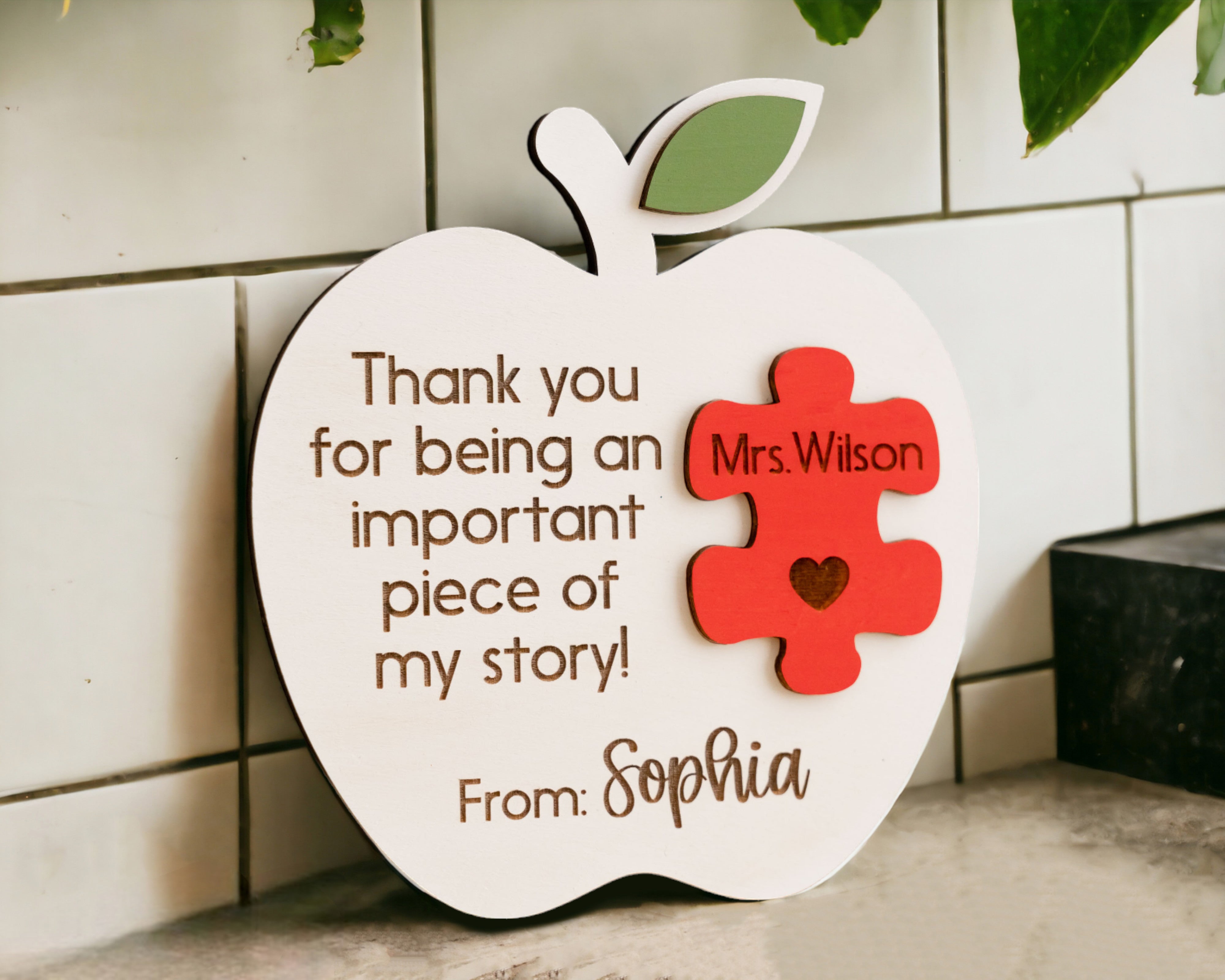 Handcrafted Personalized Wooden Teacher's Apple Desk Ornament