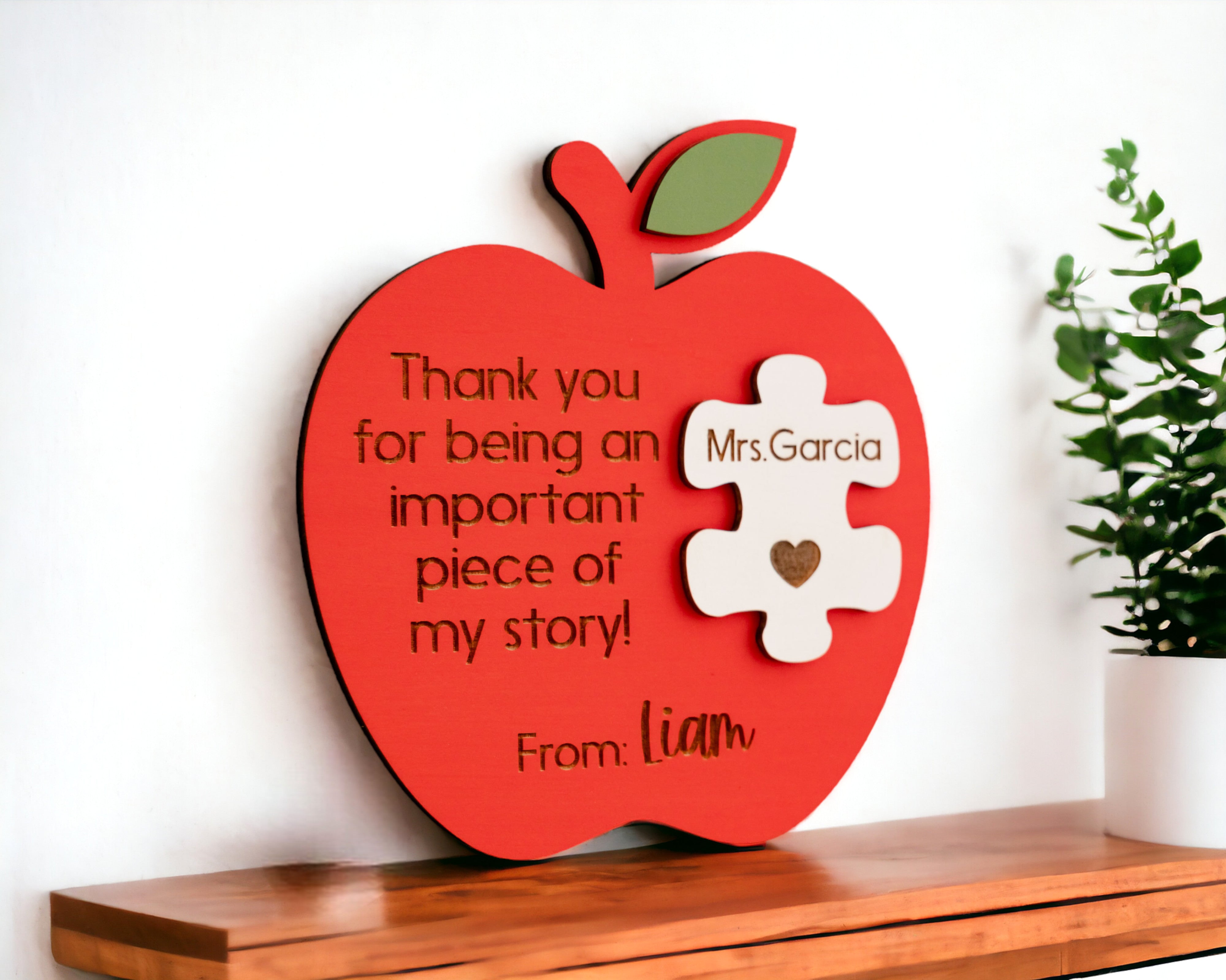 Handcrafted Personalized Wooden Teacher's Apple Desk Ornament