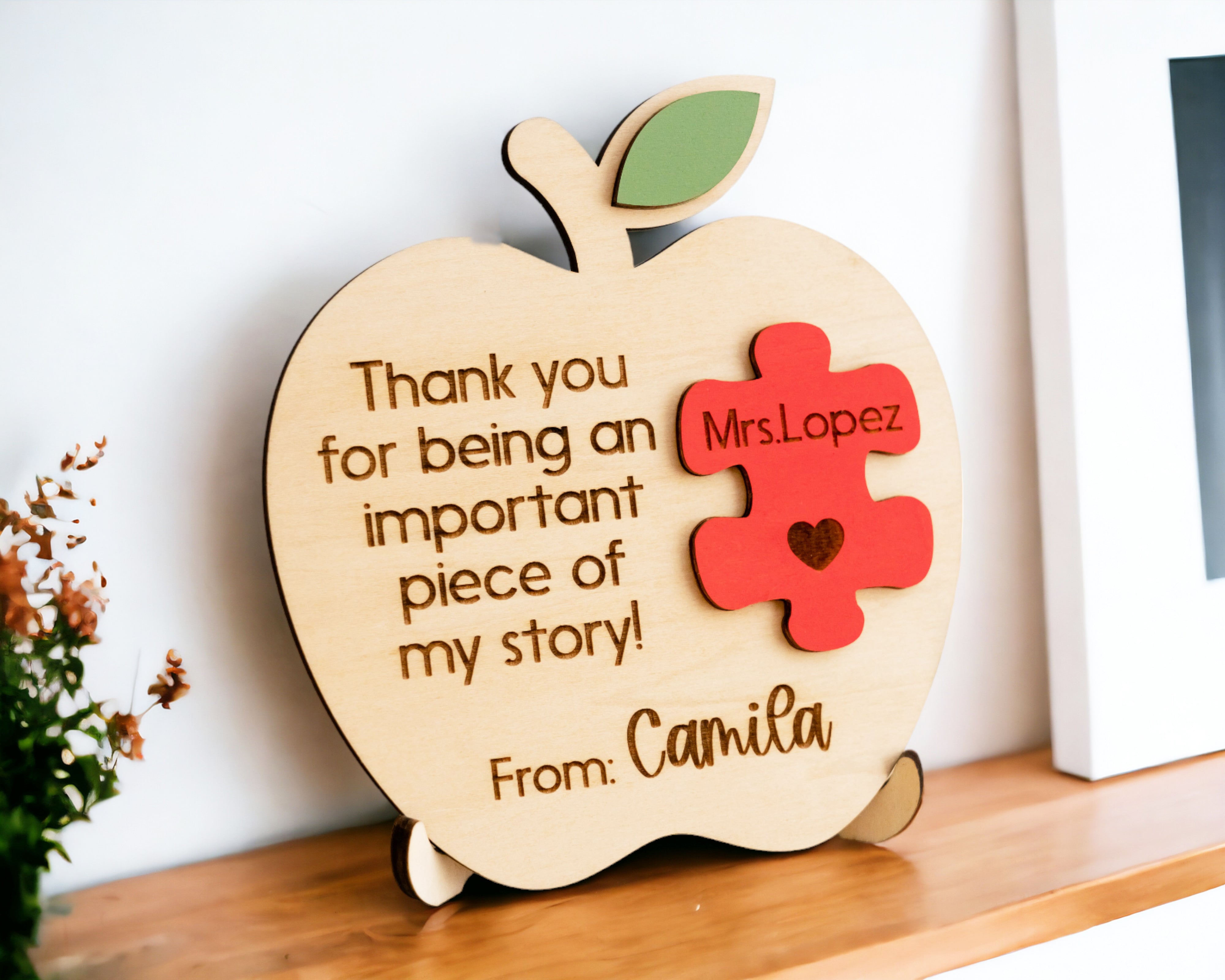 Custom Wooden Teacher's Apple Desk Sign For Rustic Decor and Gift