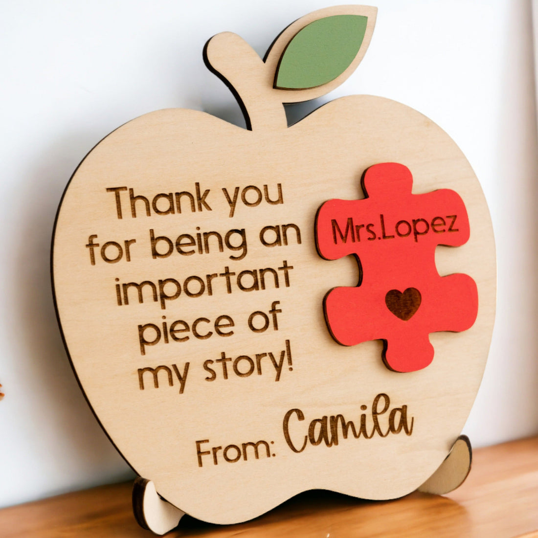 Handcrafted Personalized Wooden Teacher's Apple Desk Ornament