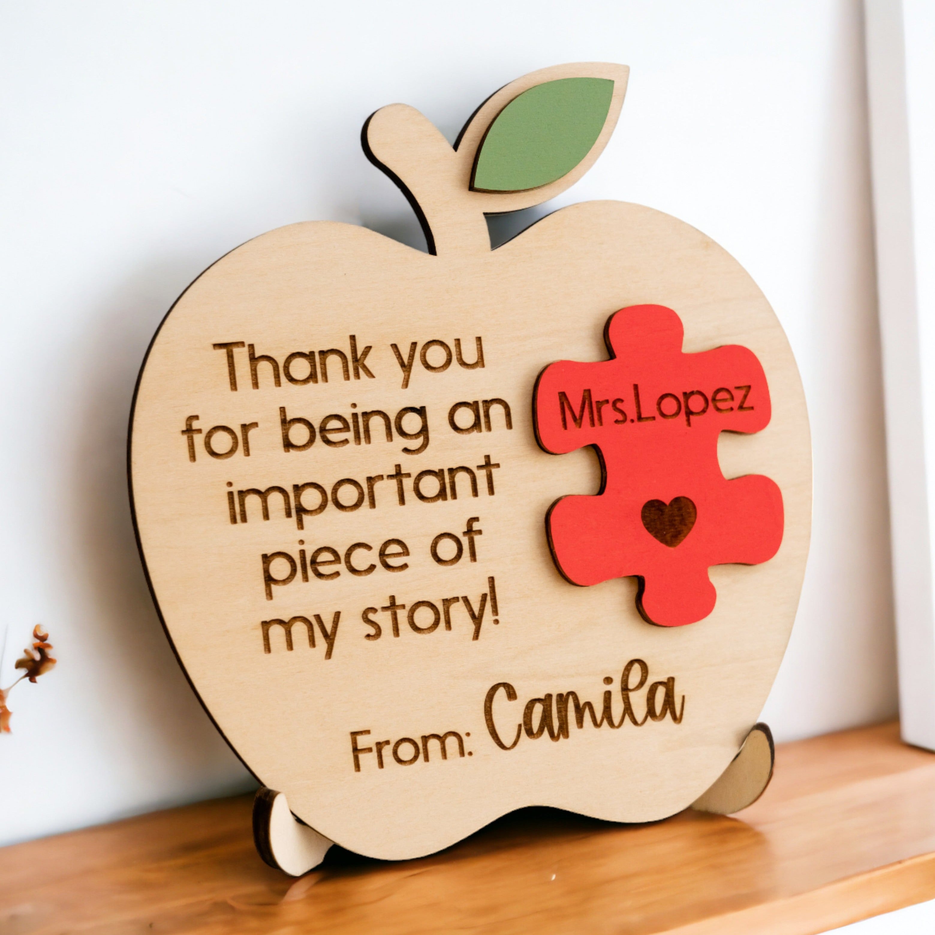 Handcrafted Personalized Wooden Teacher's Apple Desk Ornament