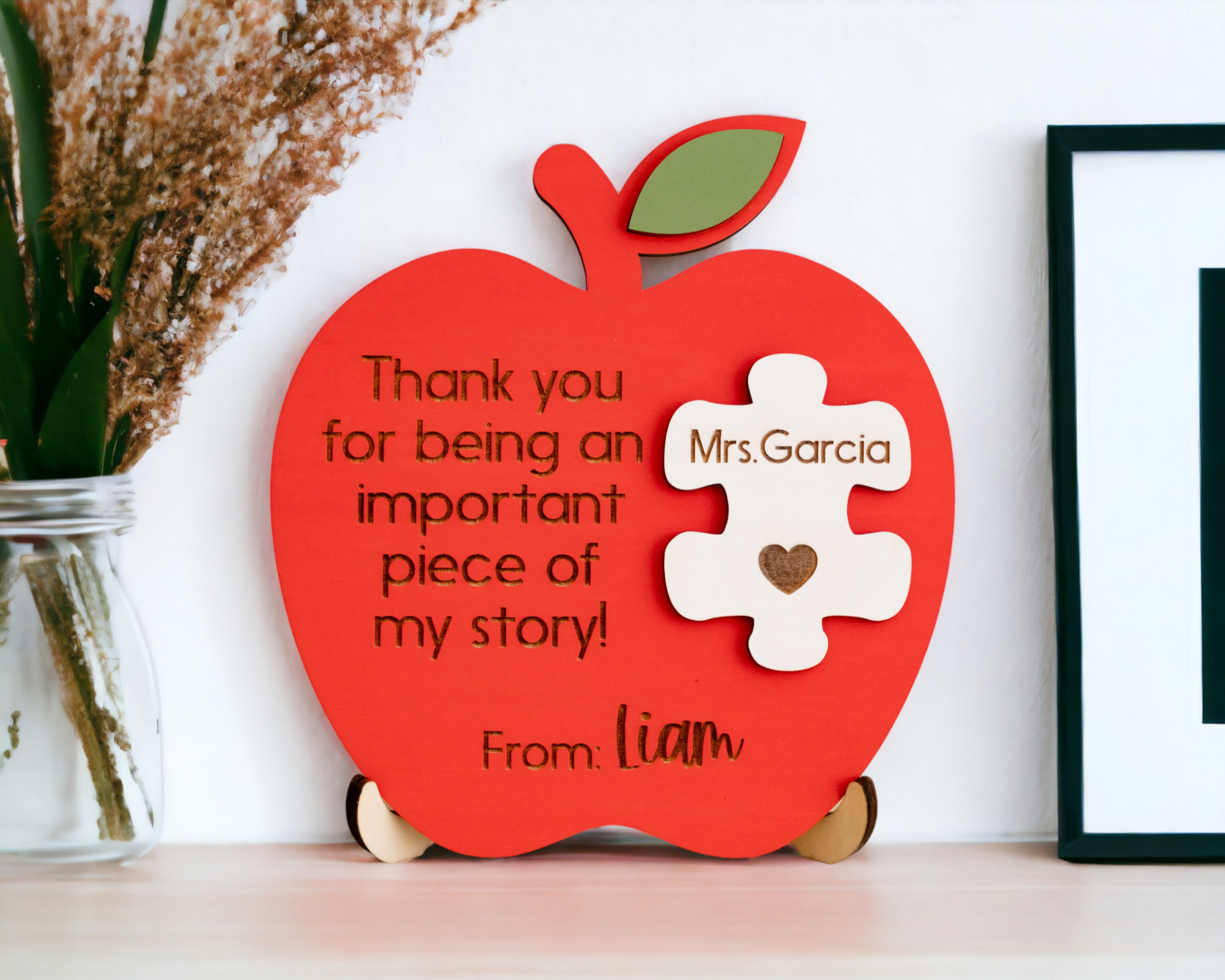 Custom Wooden Teacher's Apple Desk Sign For Rustic Decor and Gift