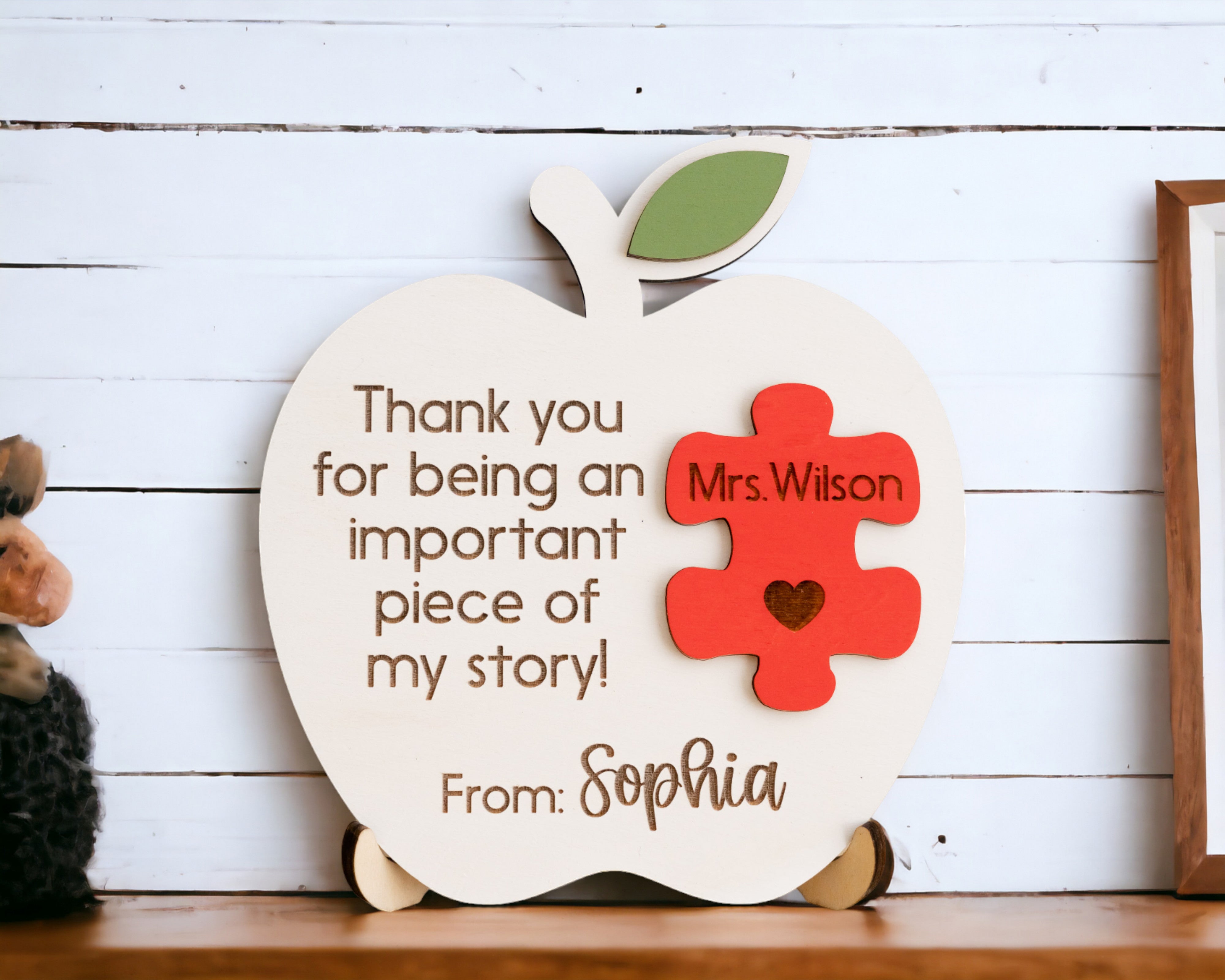 Handcrafted Personalized Wooden Teacher's Apple Desk Ornament