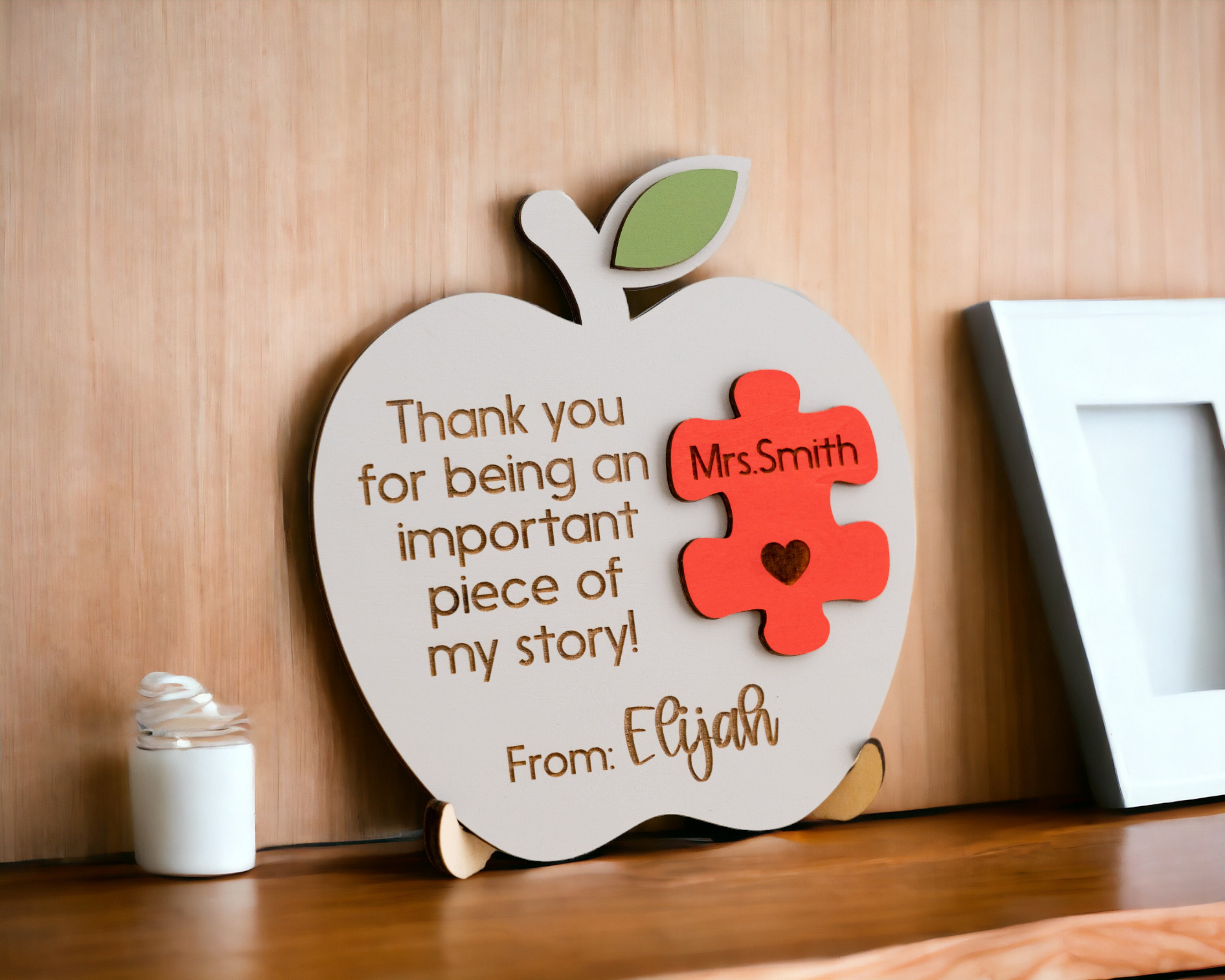 Custom Wooden Teacher's Apple Desk Sign For Rustic Decor and Gift