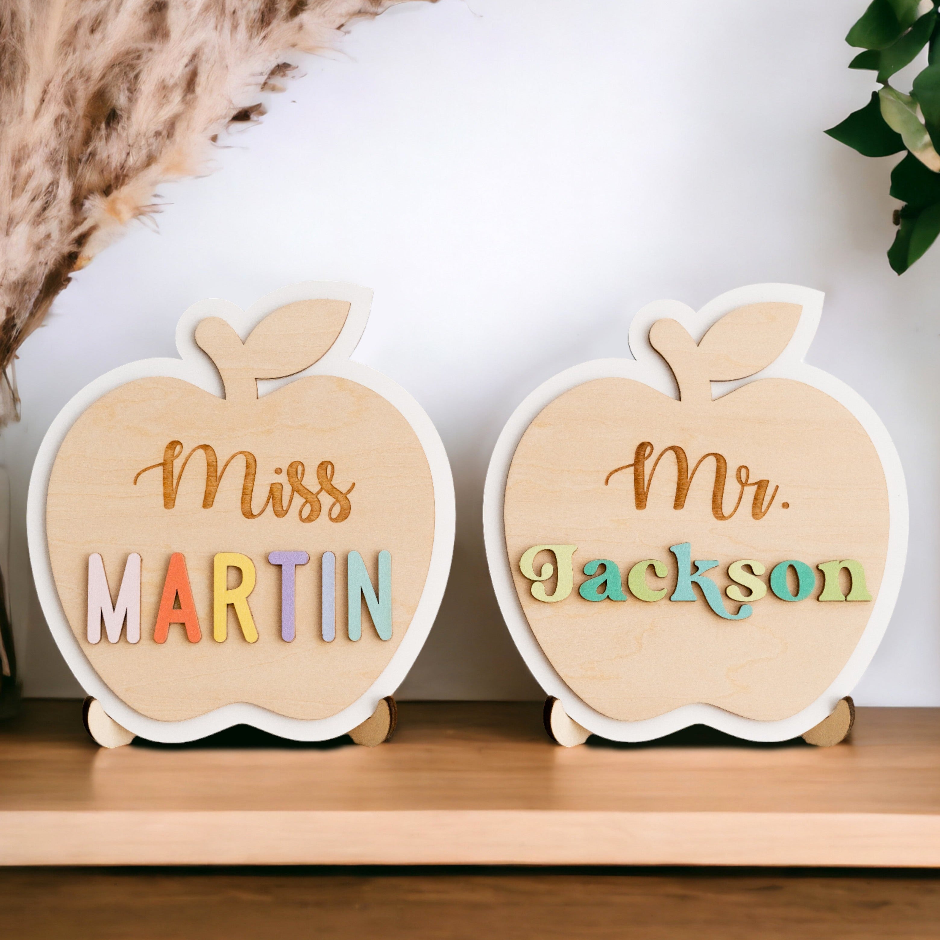 Personalized Wooden Teacher's Apple Sign for Desk Decor