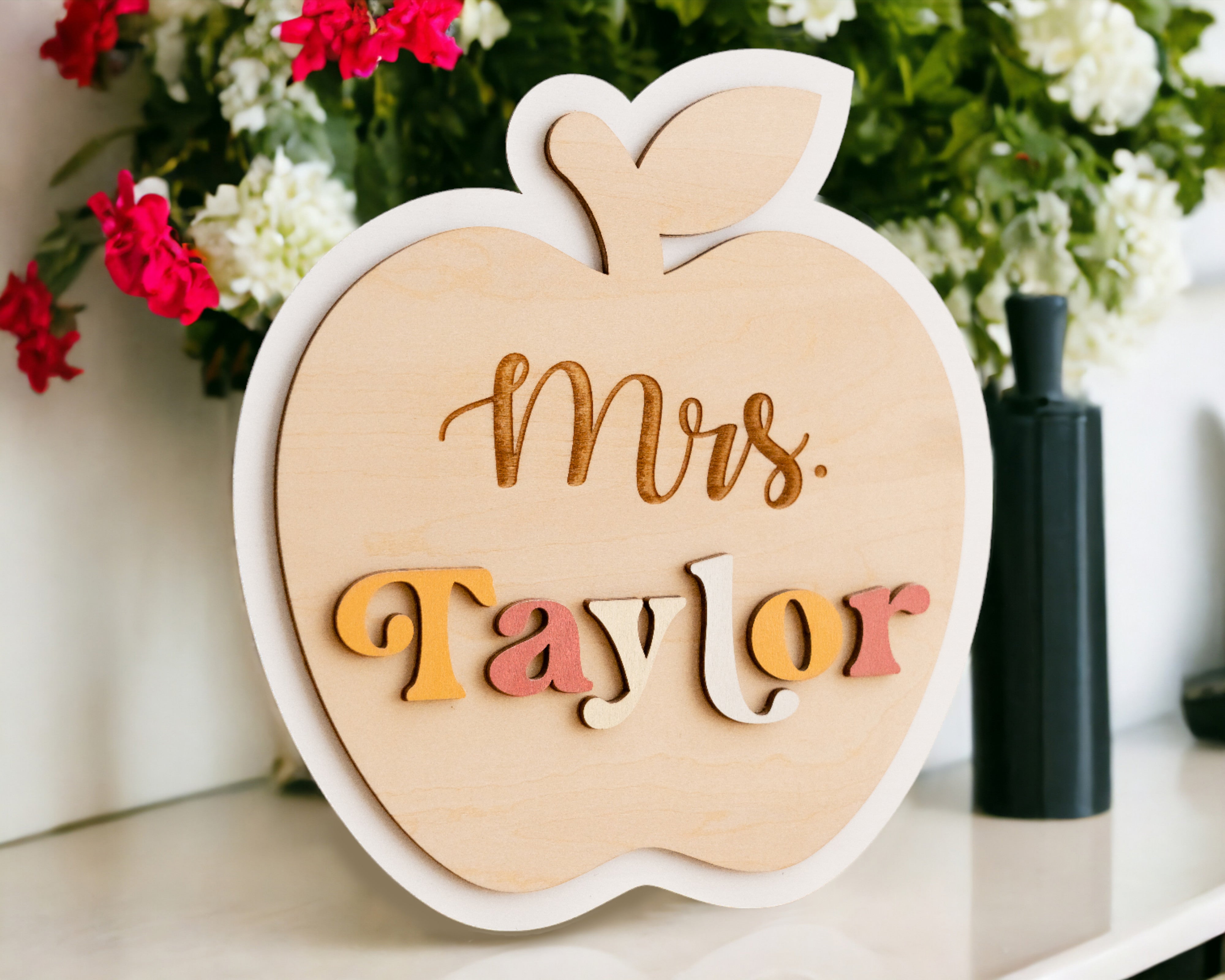 Customizable Wooden Teacher's Apple Desk Ornament