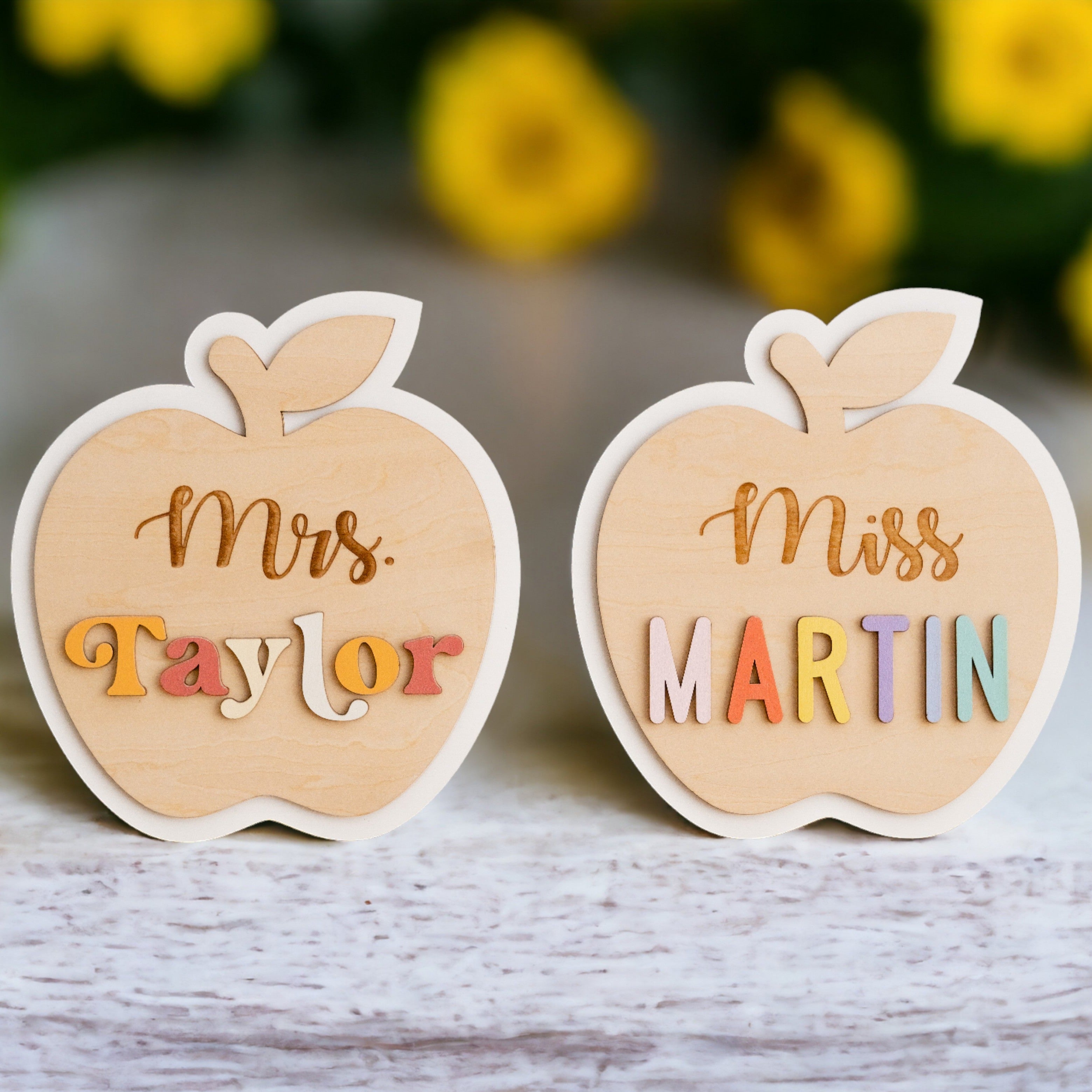 Customizable Wooden Teacher's Apple Desk Ornament