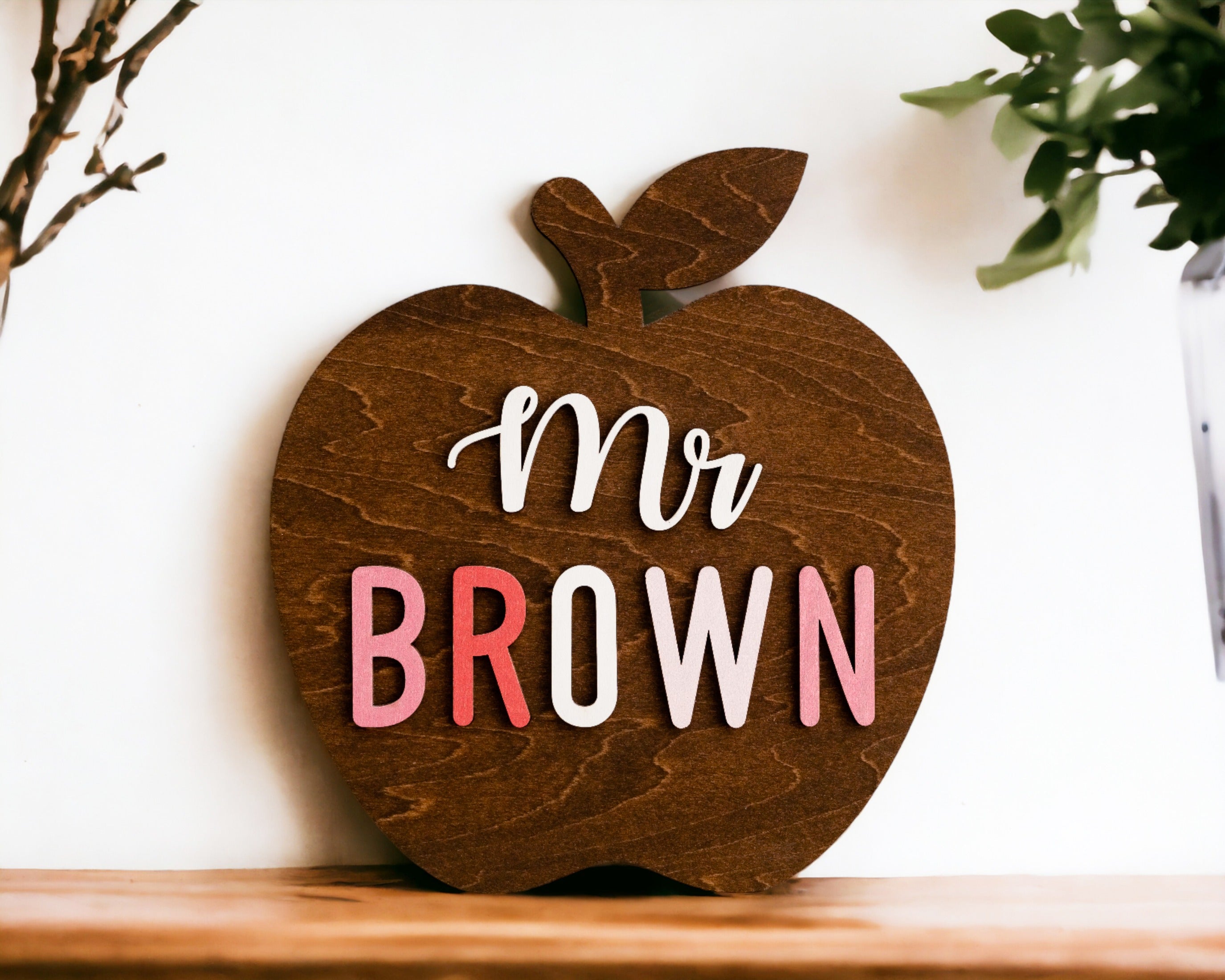 Rustic Wooden Apple Desk Ornament for Personalized Teacher's Gift J94