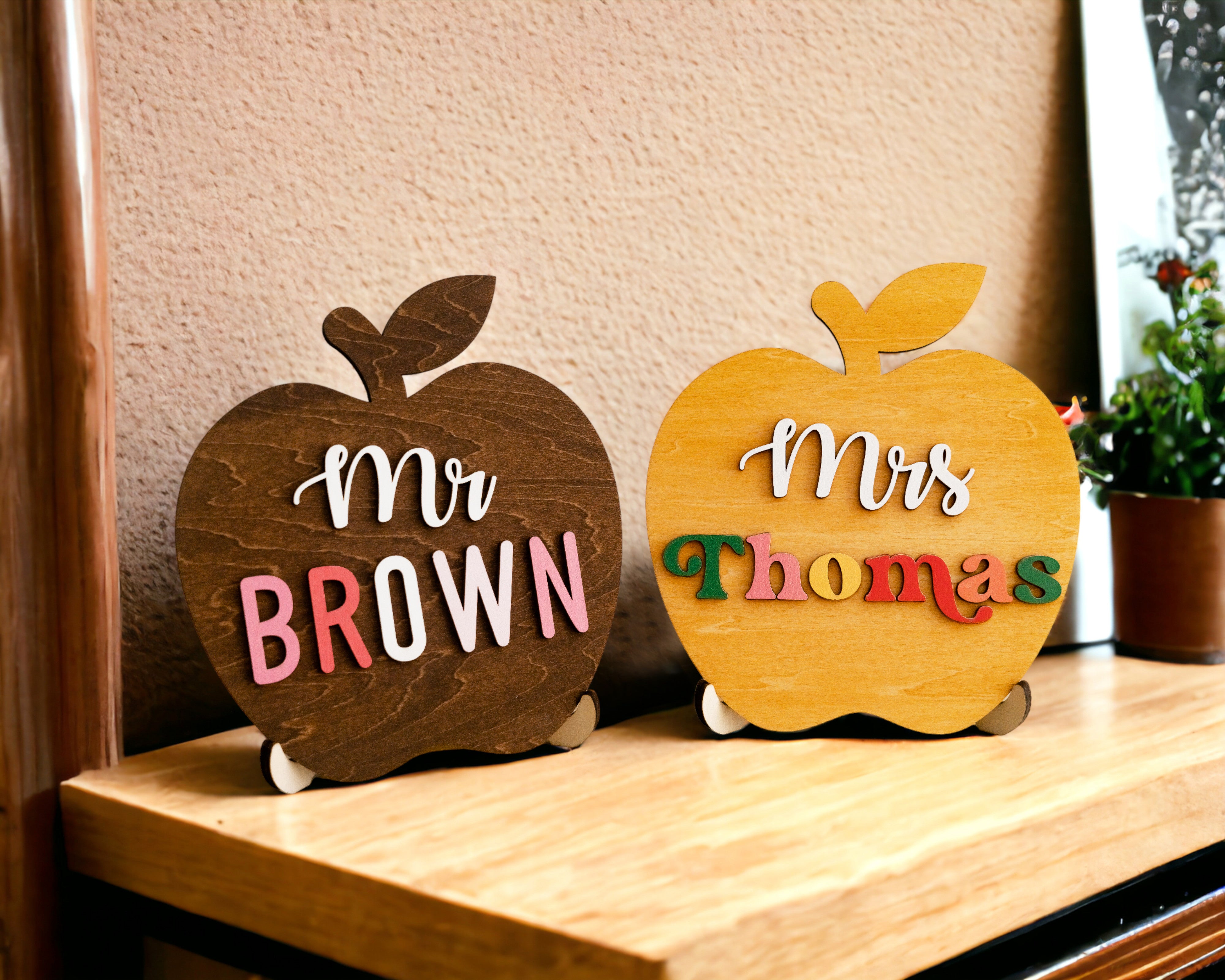 Personalized Wooden Teacher's Apple Sign For Desk Ornament