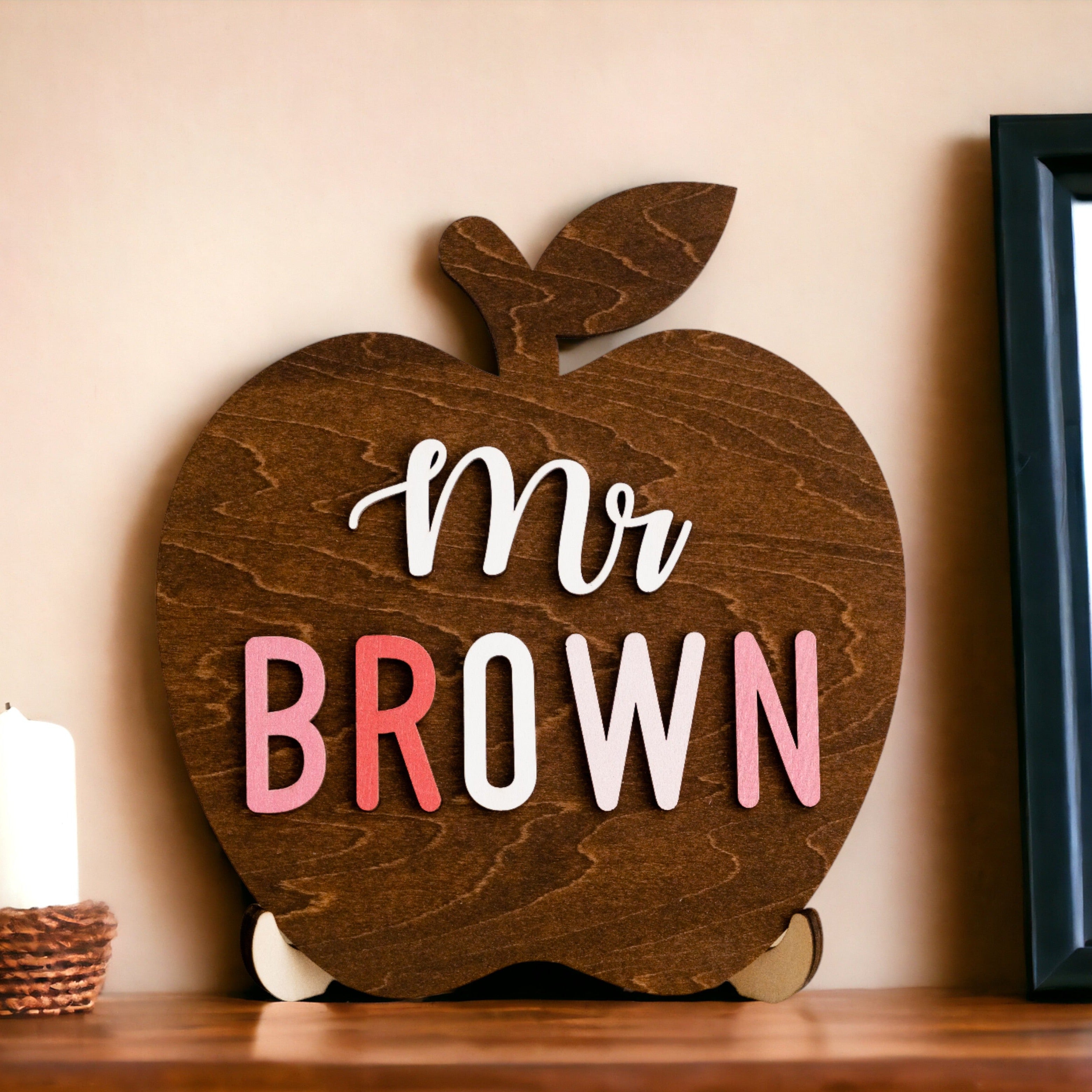 Personalized Wooden Teacher's Apple Sign For Desk Ornament